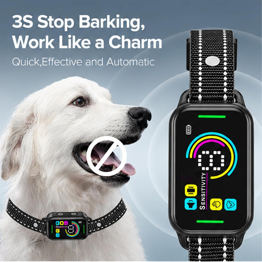 Bark Collar, Anti-Bark Collar, Collier anti Aboiement, Dog Bark Collar with 4 Correction Modes for Large Medium Small Dogs 8-120Lbs, IP67 Waterproof, Smart No False Trigger, Pure Black