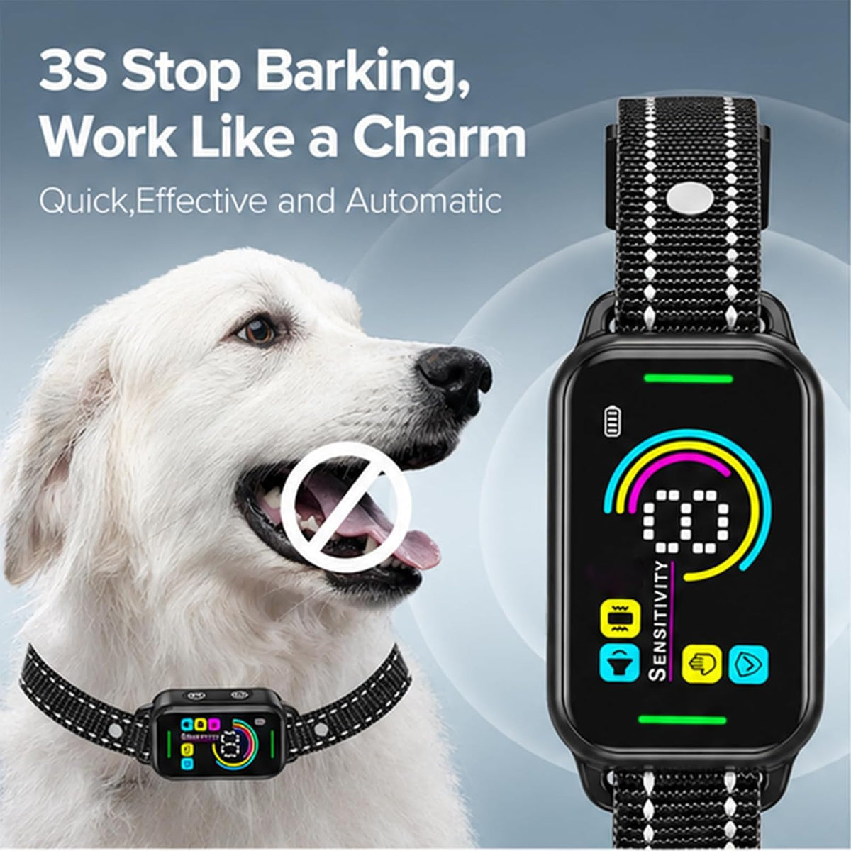 Bark Collar, Anti-Bark Collar, Collier anti Aboiement, Dog Bark Collar with 4 Correction Modes for Large Medium Small Dogs 8-120Lbs, IP67 Waterproof, Smart No False Trigger, Pure Black