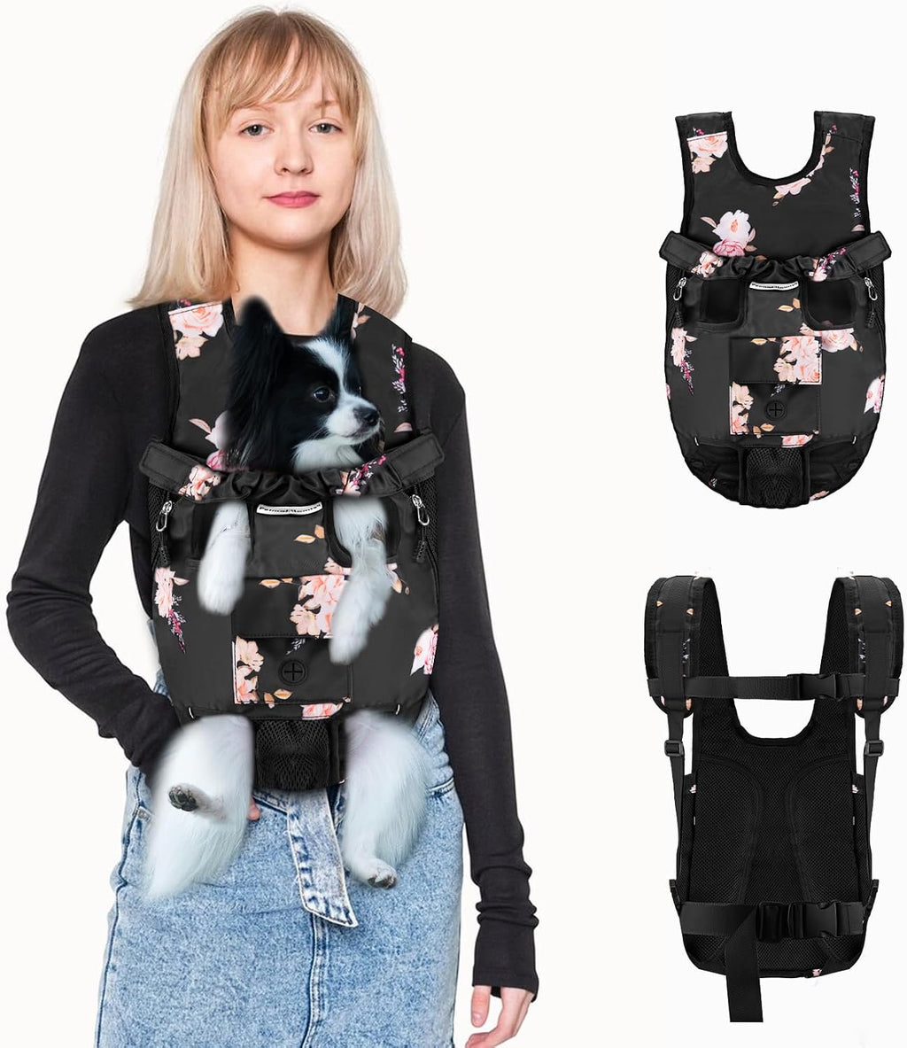 Pet Dog Carrier Backpack, Adjustable Dog Legs-Out Front Backpack, Hands-Free Cat Pup Front Carrier Travel Bag, Easy-Fit for Traveling Hiking for Small Medium Dogs, XL, Pink Rose