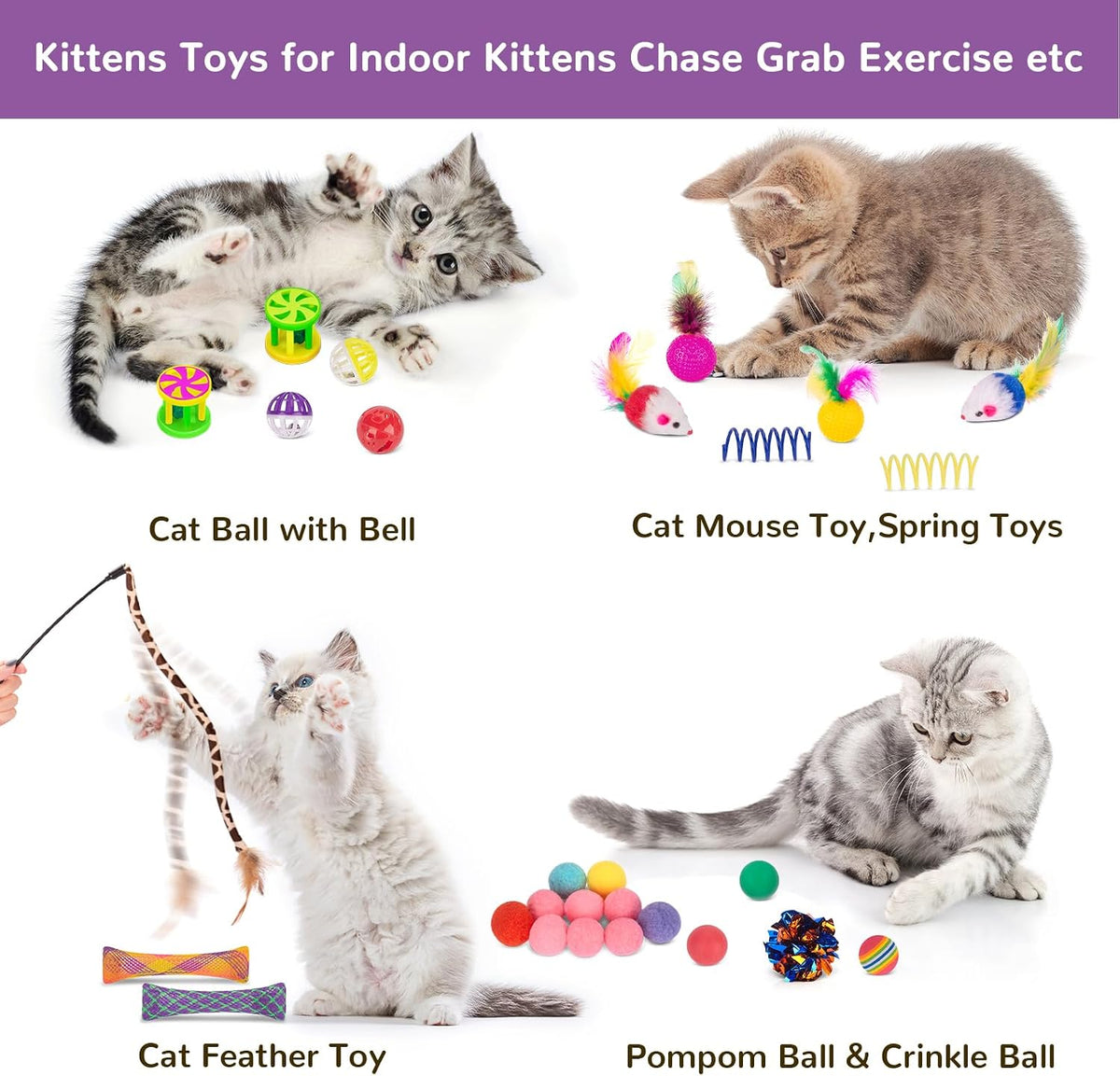 Cat Toys Set 33 Pack, Cat Play Tunnel for Indoor Cats