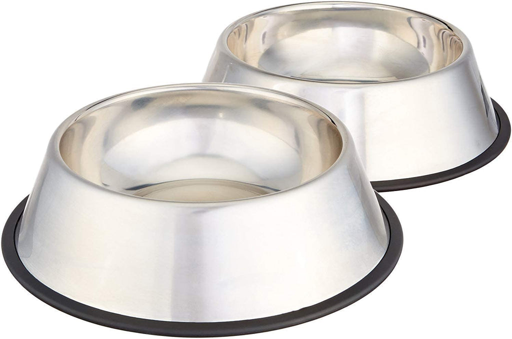 Stainless Steel Non-Skid Pet Dog Water and Food Bowl, 2-Pack (25.9Cm X 7Cm), Each Holds up to 1.15L