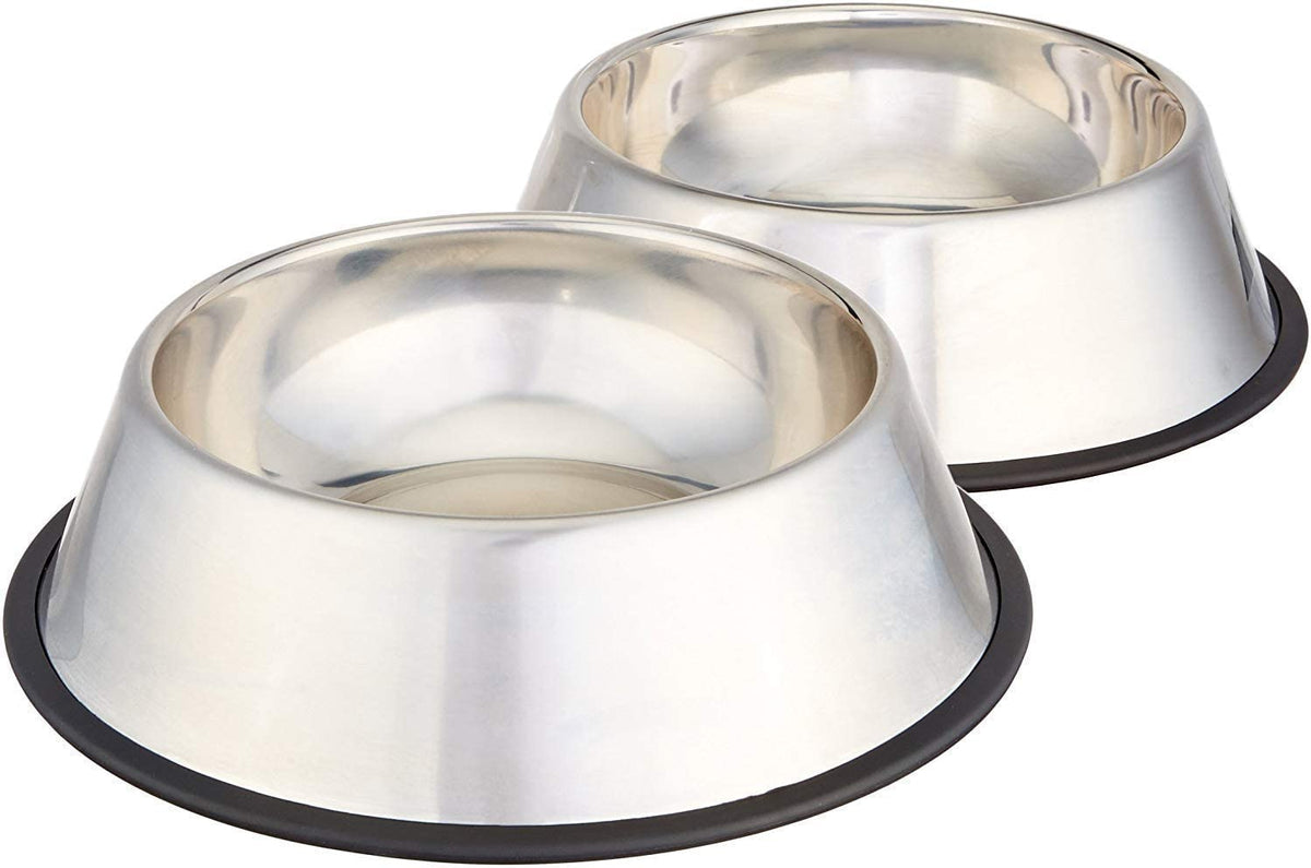 Stainless Steel Non-Skid Pet Dog Water and Food Bowl, 2-Pack (25.9Cm X 7Cm), Each Holds up to 1.15L