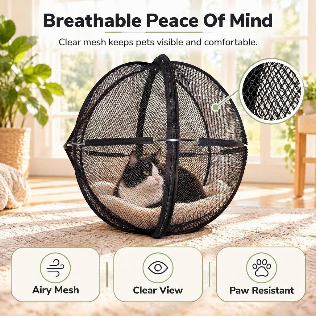 Portable Outdoor Cat Enclosure, Pop up Cat Hamster Ball for Outside-Black