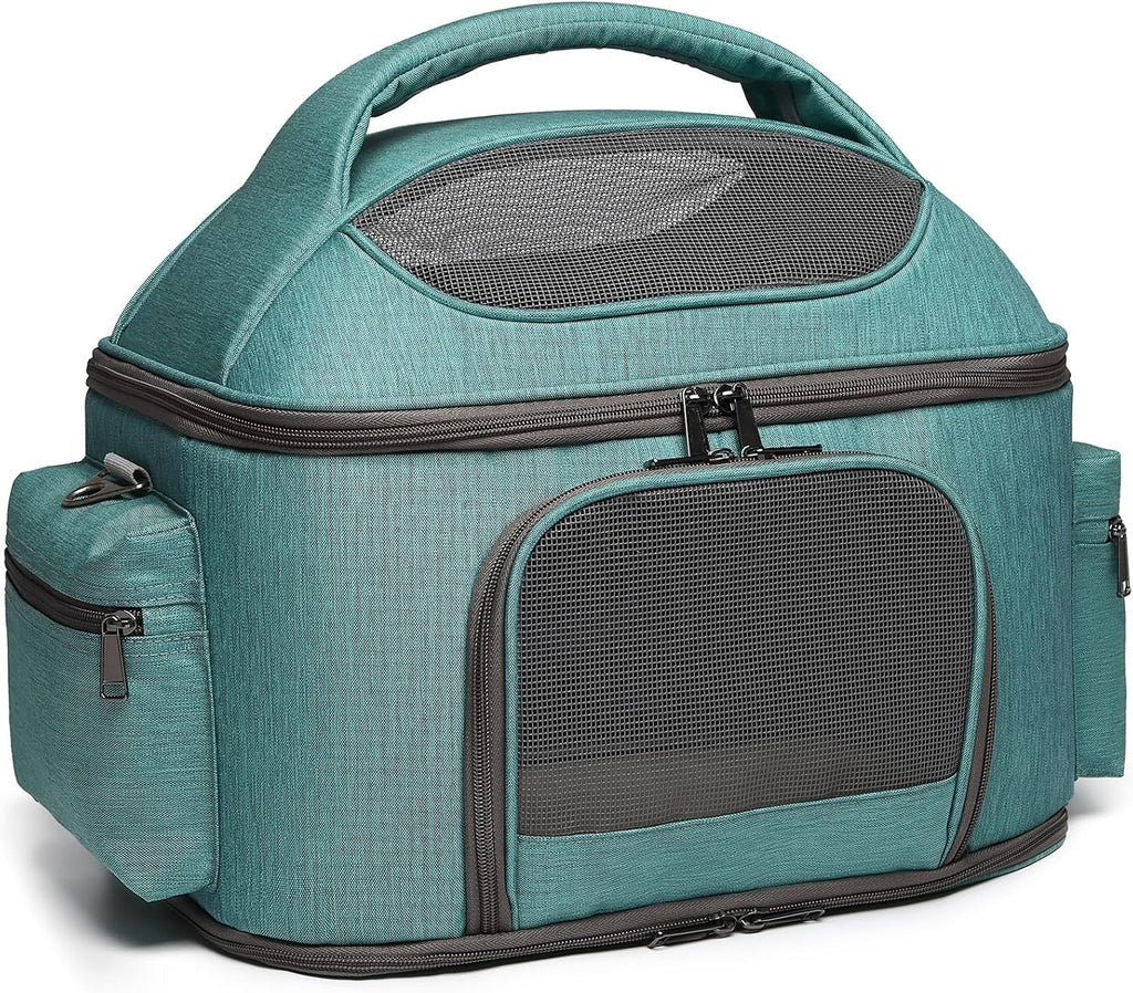 Large Pet Carrier for Cat and Small Dog, Fits 20 Lbs Fat Cat, Soft-Sided Pet Travel Carrier, Cat Bed (Green)