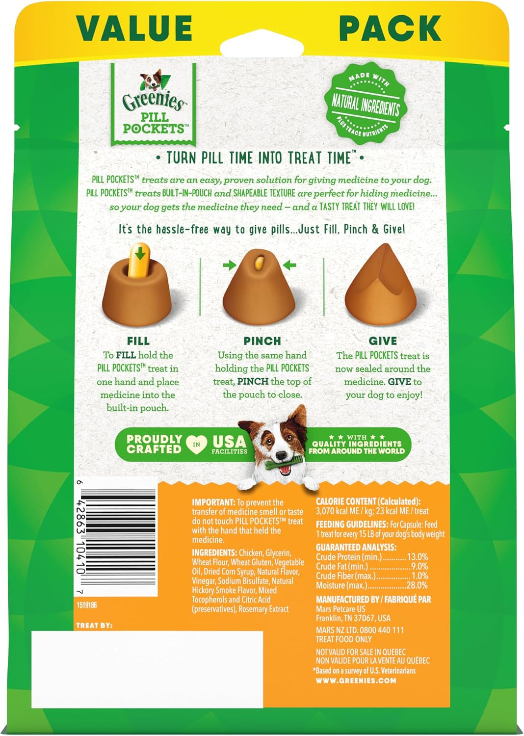 PILL POCKETS Dog Treats Capsule Size Chicken Flavour 30 Count, 90G
