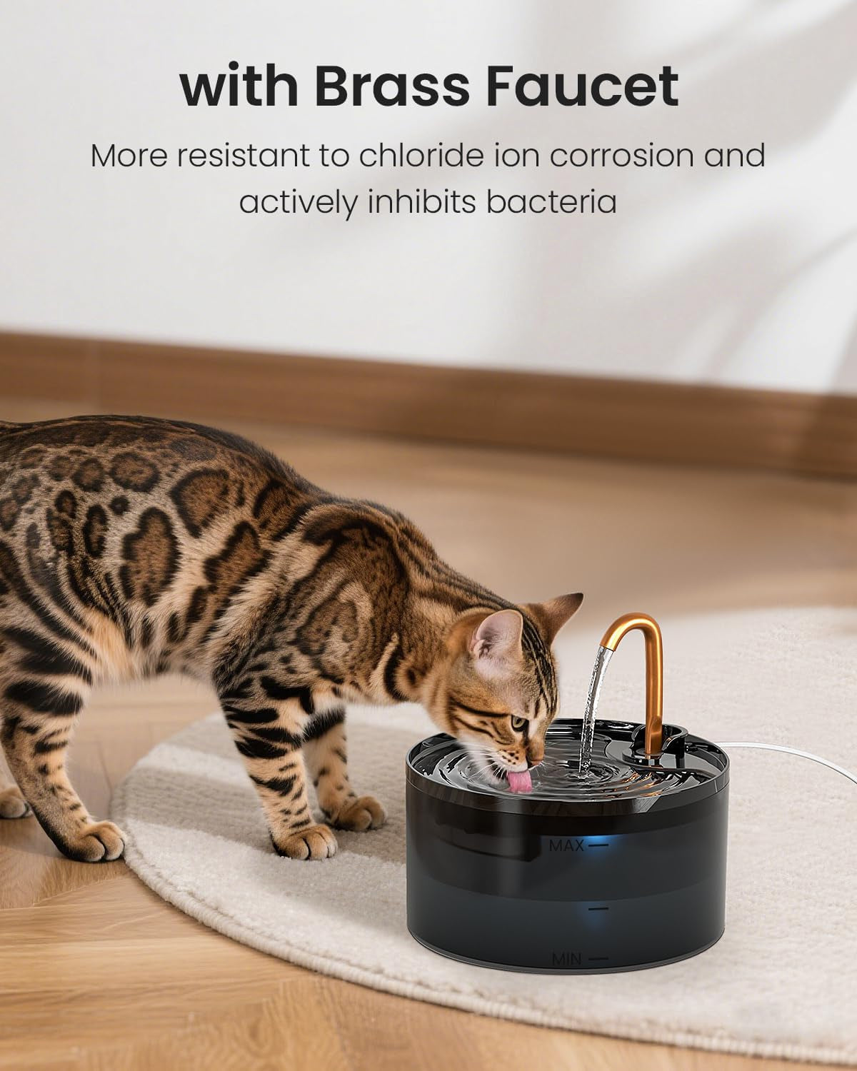 Cat Water Fountain with 1-Pack Filters, Copper Faucet Cat Bowl