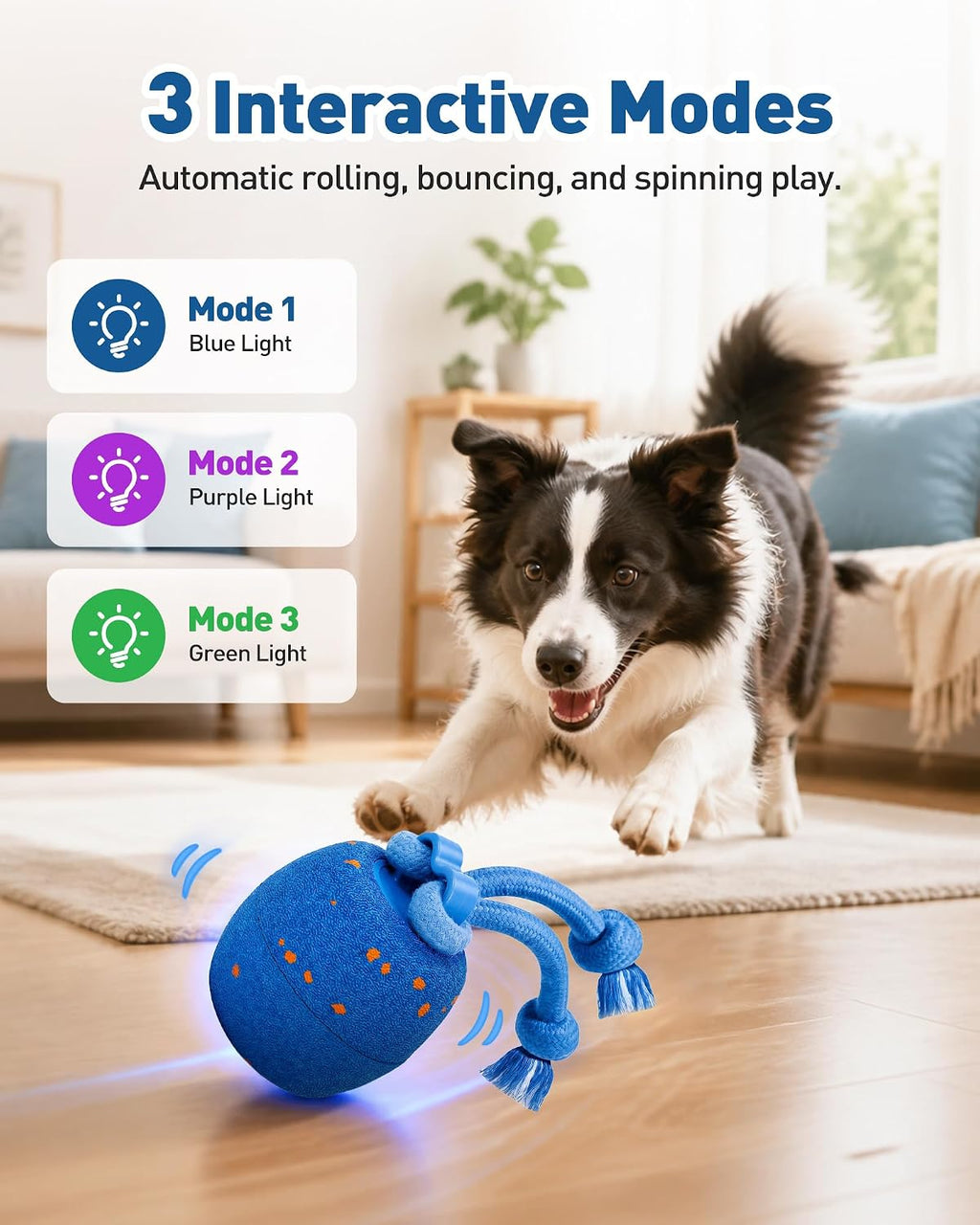 Smart Interactive Dog Toy Balls, Automatic Rolling, Bouncing & Rotating (Blue)