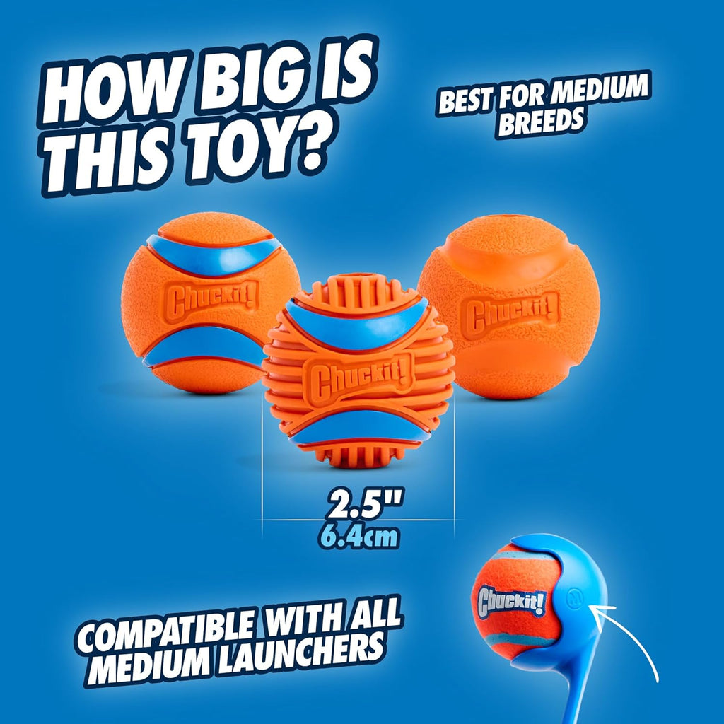 Fetch Ball Medley, Medium, Dog Ball, 3 Pack, Ultra, Fetch and Rugged Balls Included