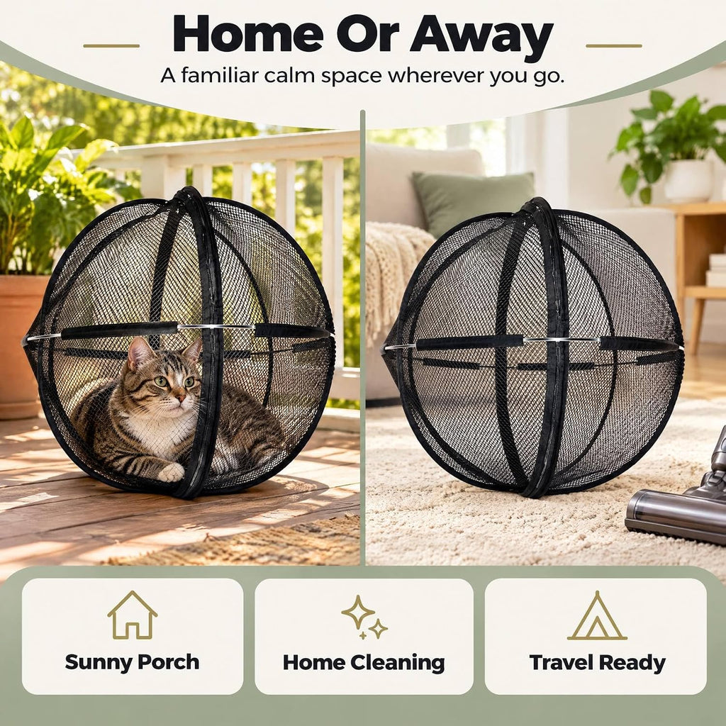 Portable Outdoor Cat Enclosure, Pop up Cat Hamster Ball for Outside-Black