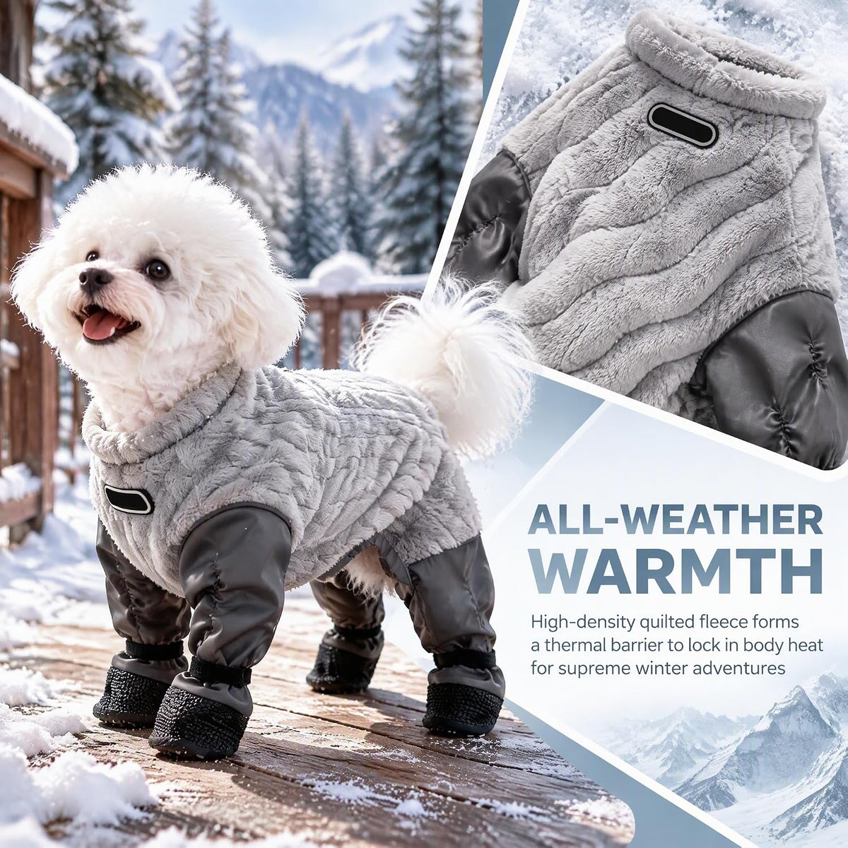 Dog Snowsuit with Attached Boots,Waterproof Full Body Suit Dog Winter Coat