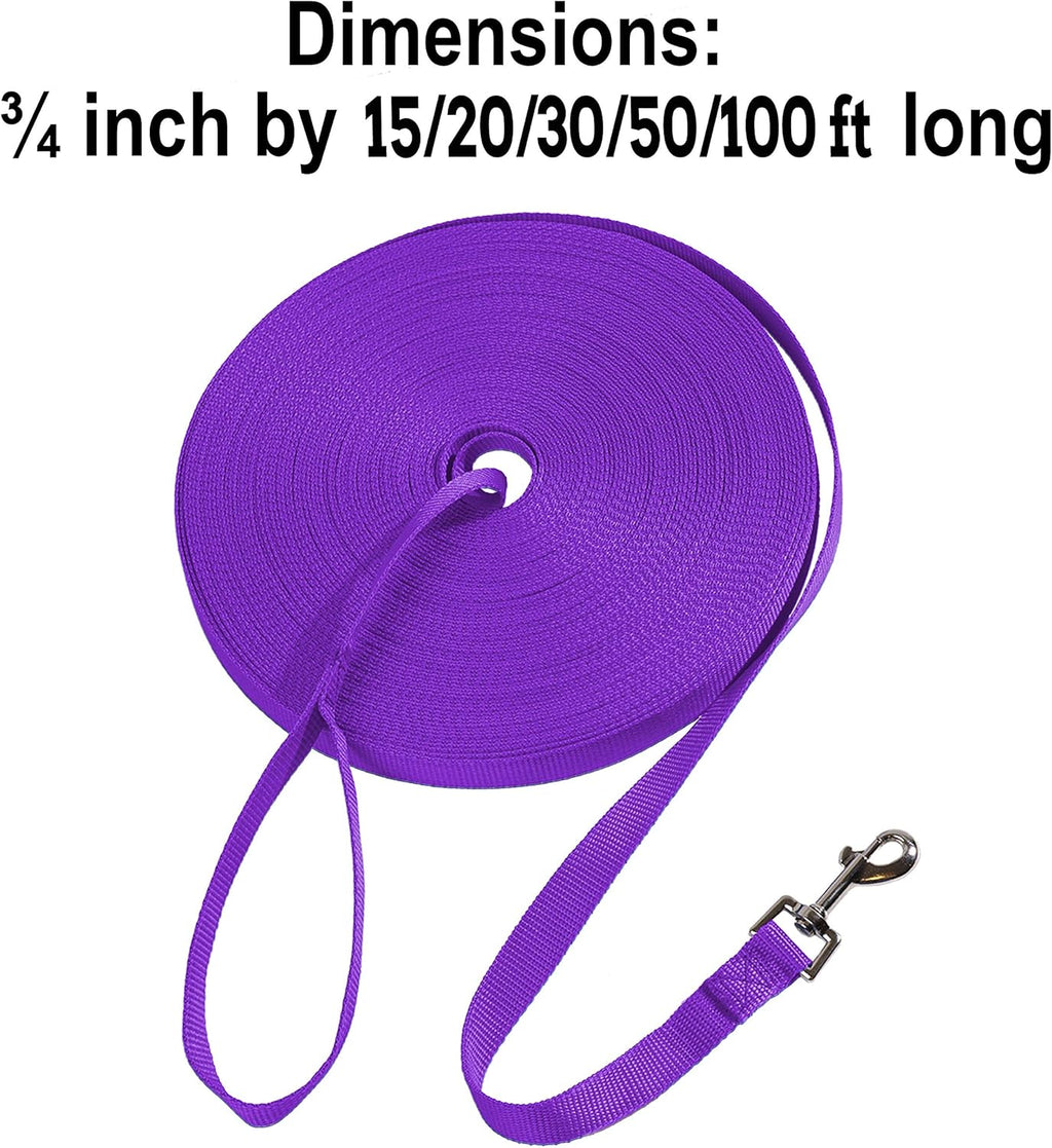 Dog/Puppy Obedience Recall Training Agility Lead - 15Ft 20Ft 30Ft 50Ft 100Ft Training Leash - Great for Training, Play, Camping, or Backyard Purple 15 Feet