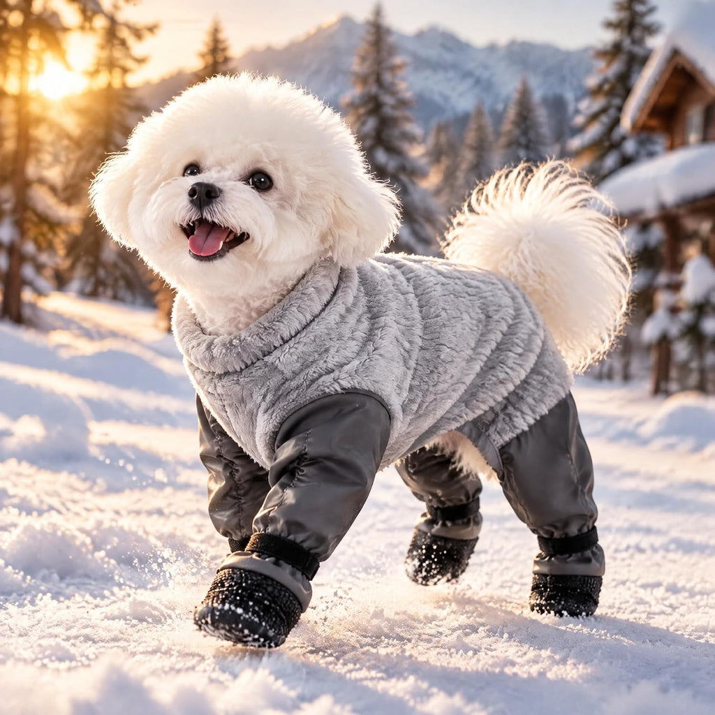 Dog Snowsuit with Attached Boots,Waterproof Full Body Suit Dog Winter Coat