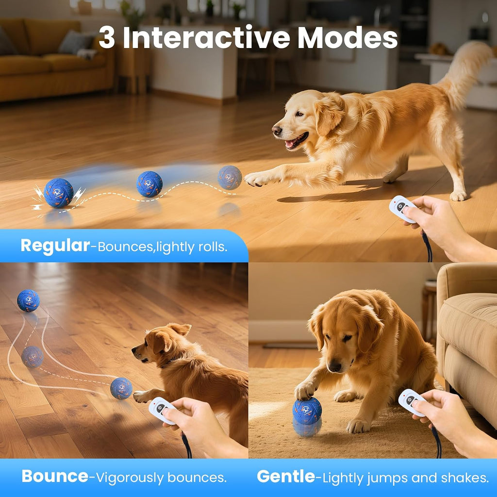 Smart Interactive Dog Toys - Auto Bouncing & Rolling Ball, Chew-Resistant E-TPU Material, 3 Interactive Modes, IPX7 Waterproof, Smart Chase Pet Toy Ball for Medium and Large Dogs, Blue