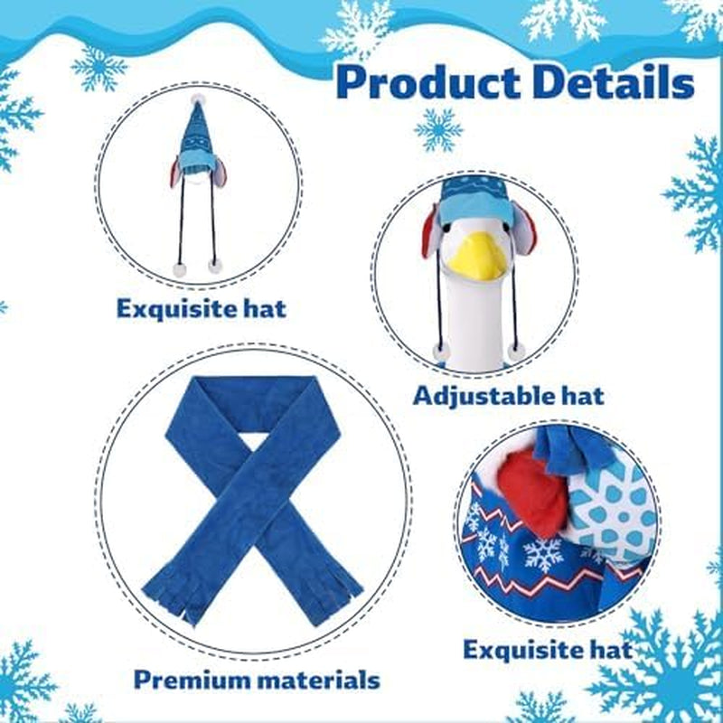 Porch Goose Winter Outfit, Sweater with Knit Hat and Scarf Set Polyester Porch Goose Clothes Christmas Costume for Garden (Blue)