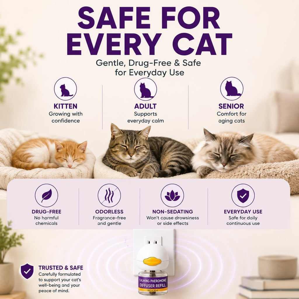 Cat Calming Pheromone Diffuser Kit, 2 Plug-Ins & 4 Refills, 48Ml Each, 120 Days, Cat Calming Diffuser for Cats & Kittens, Cat Stress & Anxiety Relief, Helps Reduce Scratching, Urine Marking & Fighting