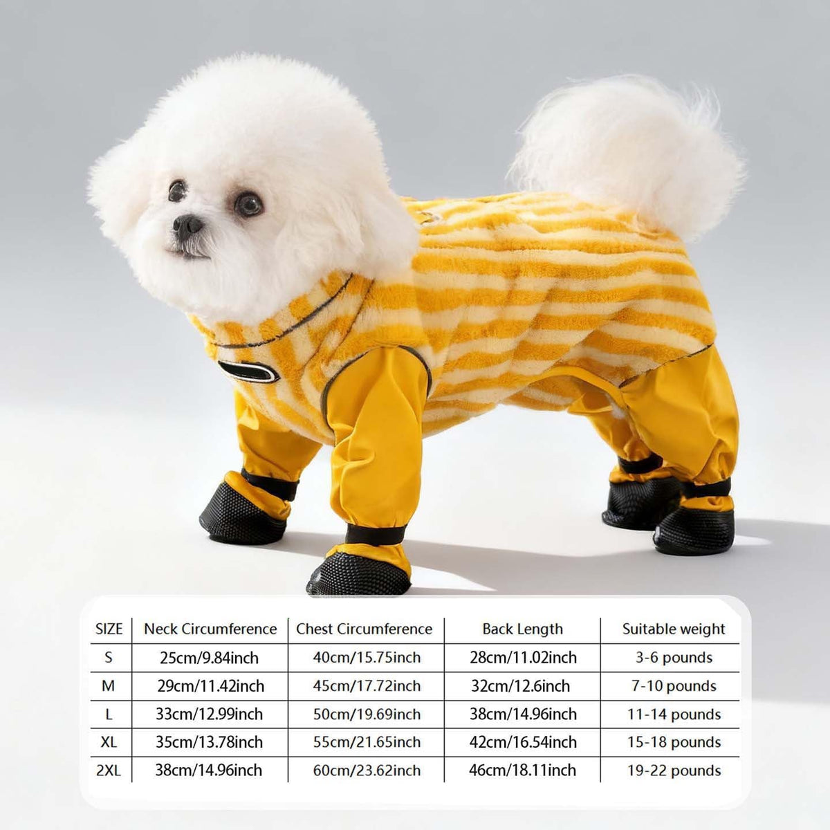 Dog Snowsuit with Attached Boots Winter Full Body Coat, Yellow, Small