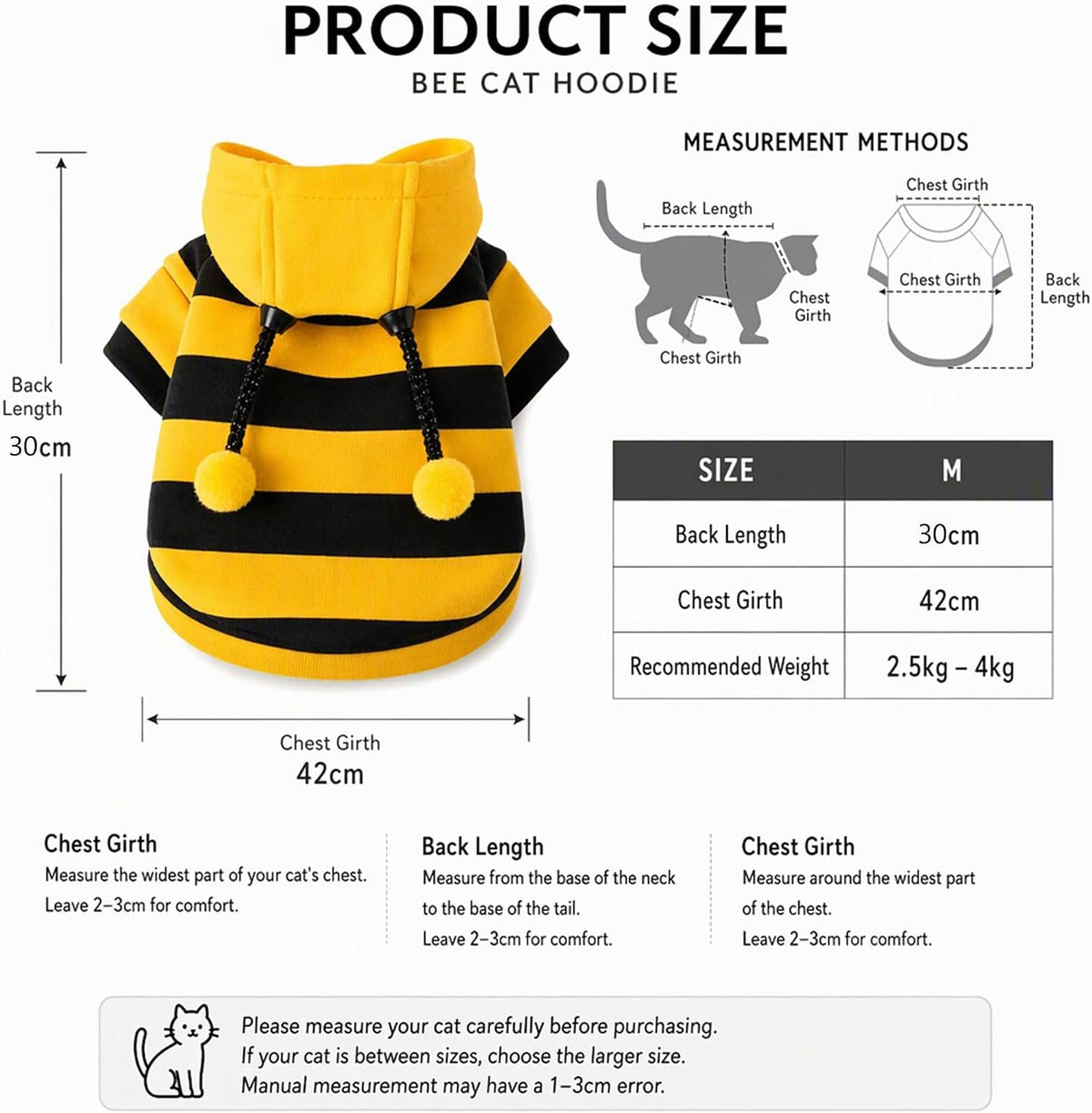 Bee Pet Hoodie Costume Cute Outfit Apparel for Cats and Small Dogs