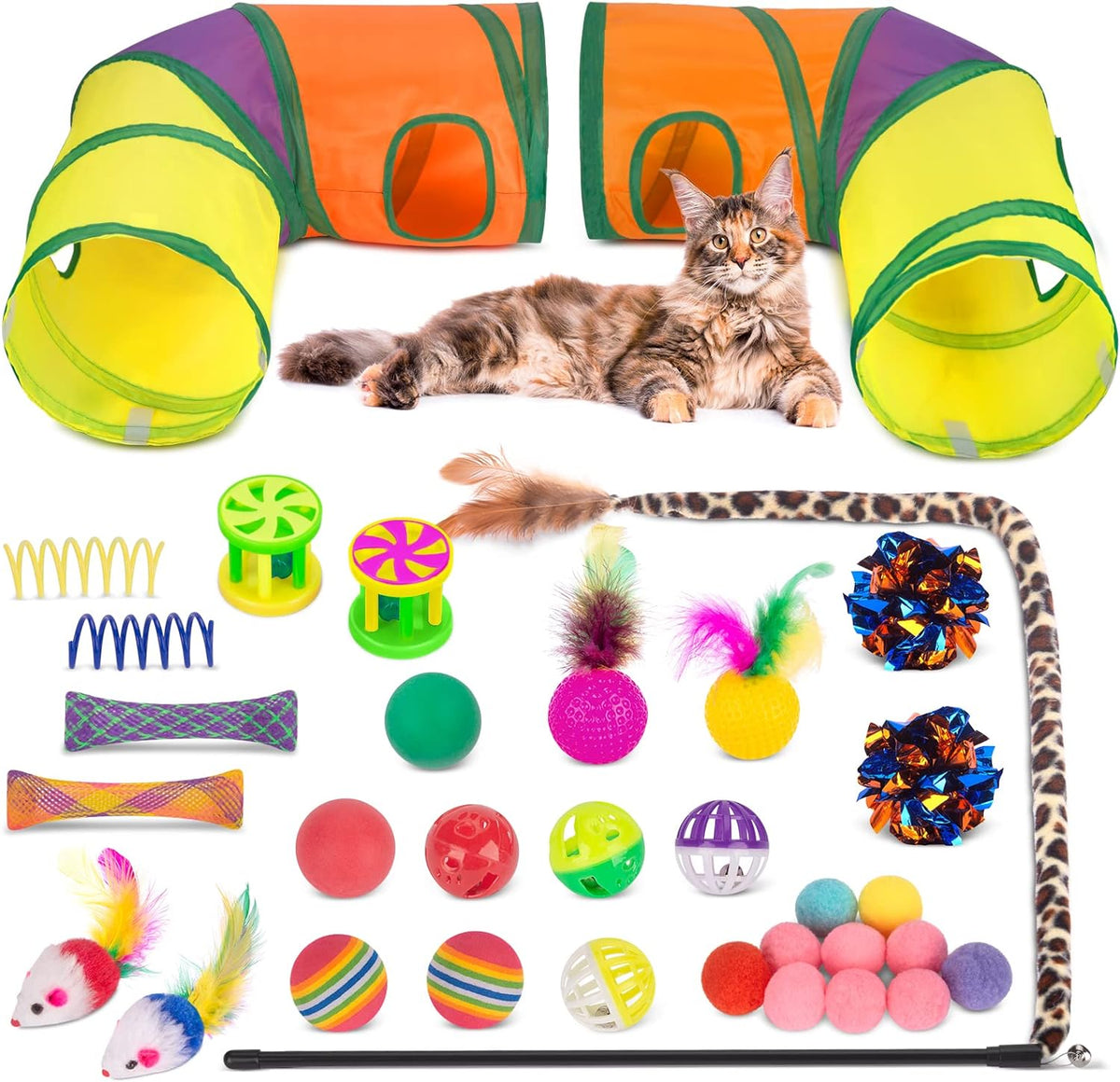 Cat Toys Set 33 Pack, Cat Play Tunnel for Indoor Cats