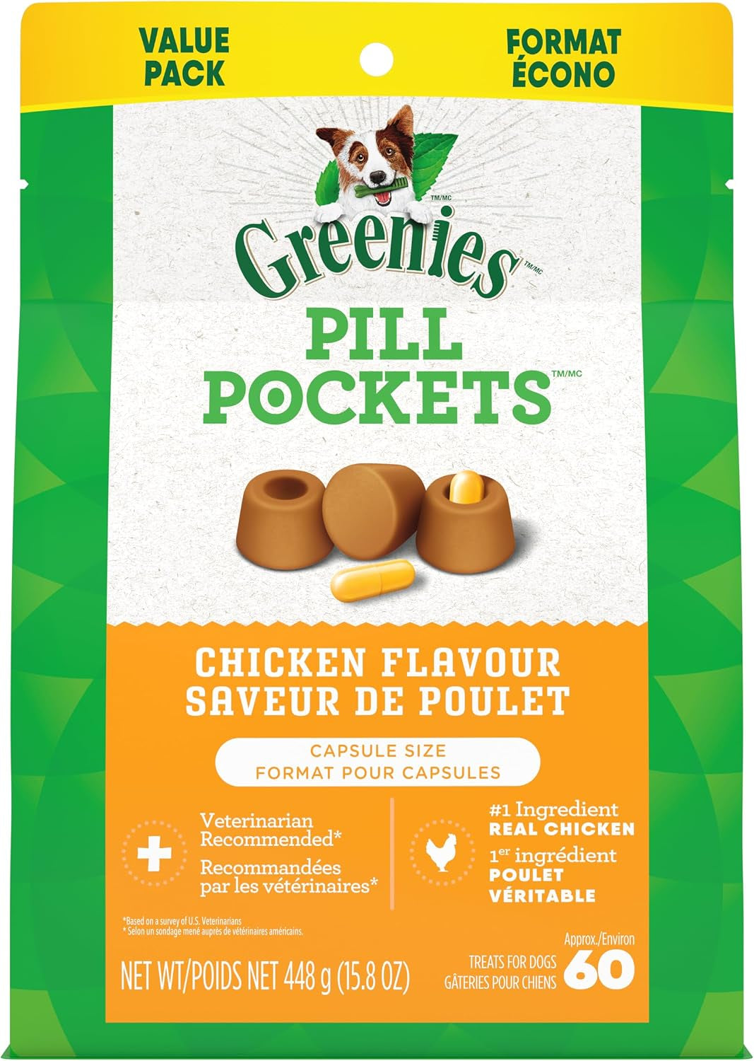 PILL POCKETS Dog Treats Capsule Size Chicken Flavour 30 Count, 90G