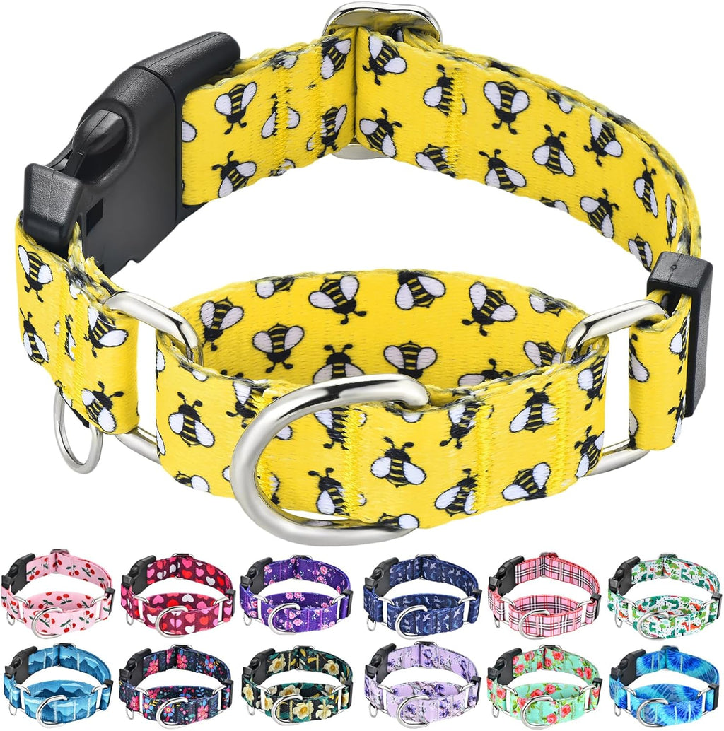 Martingale Dog Collar with Buckle Yellow Bee Dog Collar Adjustable Cute Design Patterns (Bee, Large)