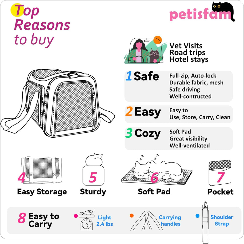 Soft Pet Carrier for Medium Cats and Small Dogs with Cozy Bed, 3 Doors, Top Entrance | Airline Approved, Escape-Proof, Breathable, Leak-Proof, Easy Storage (Pink)