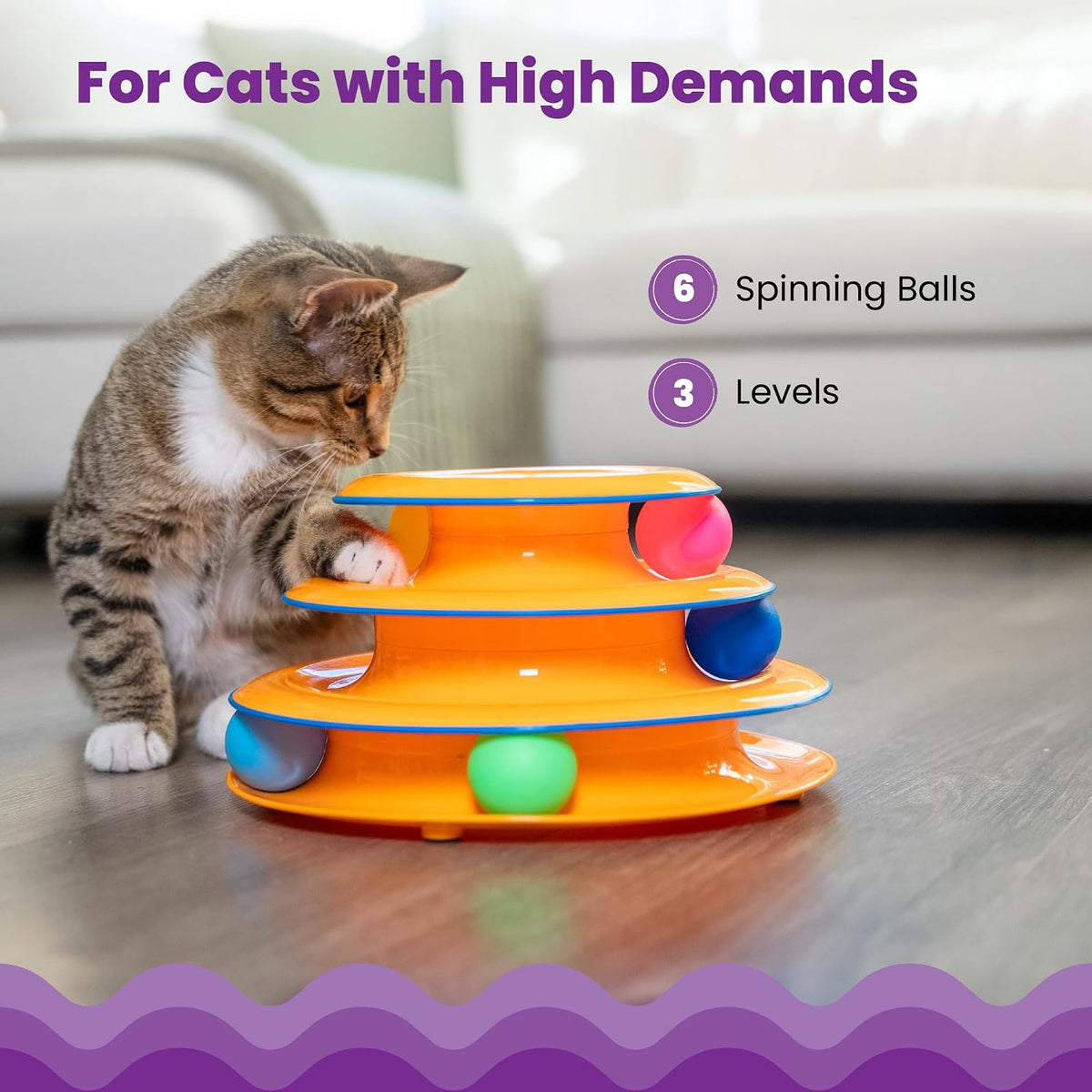 Tower of Tracks 3-Level Spinning Ball Toy, Multi-Cat, 10"