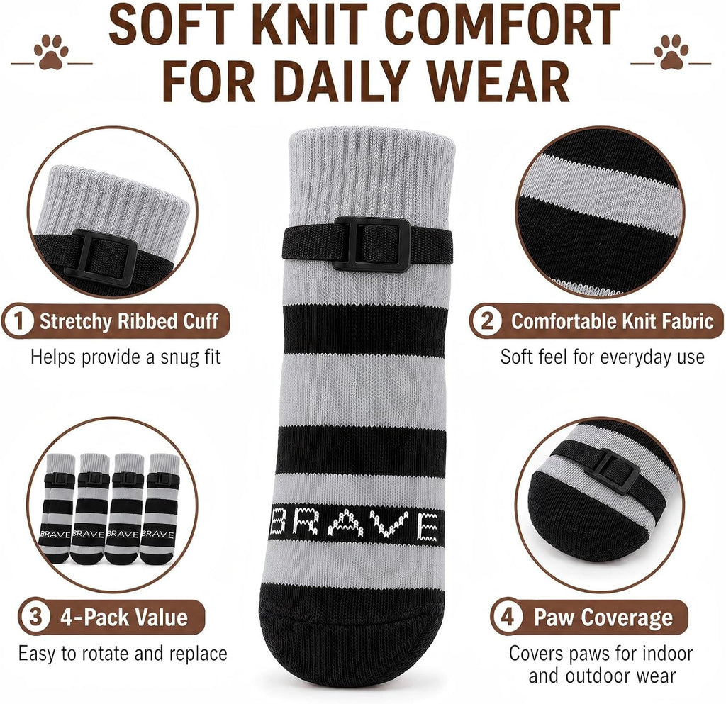 Anti Slip Dog Socks to Prevent Licking Paws, 4 Pack Dog Paw Protectors with Adjustable Buckle Strap, for Hot Pavement Hardwood Floors, Traction Control for Small Medium Senior Dogs，Gray：M
