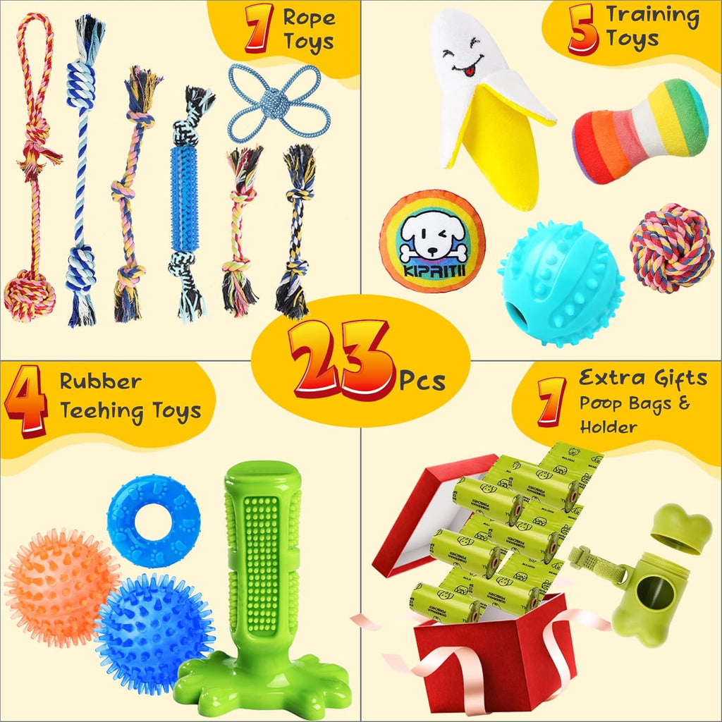 23-Pack Dog Toys, Puppy Teething Toys with Rope Toys & Treat Ball