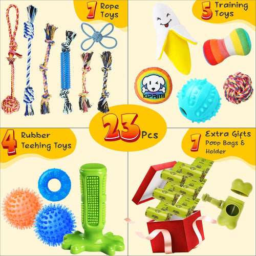 23-Pack Dog Toys, Puppy Teething Toys with Rope Toys & Treat Ball