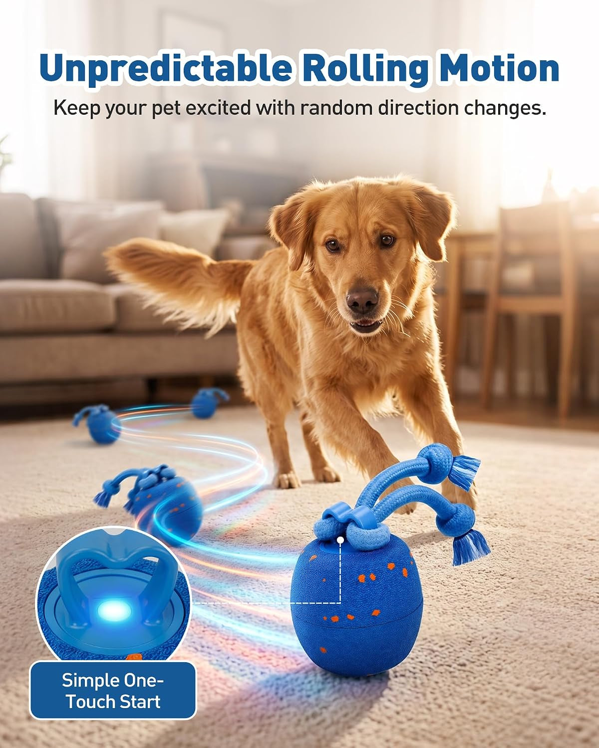 Smart Interactive Dog Toy Balls, Automatic Rolling, Bouncing & Rotating (Blue)