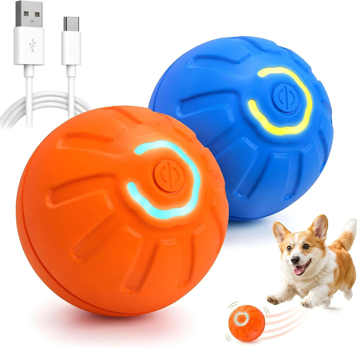 2 Pack Interactive Dog Balls for Small Dogs & Cats