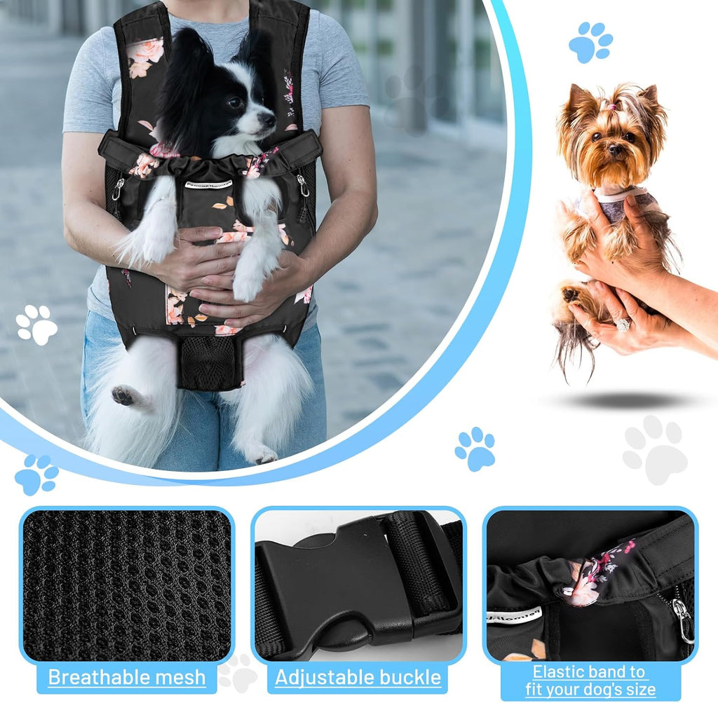 Pet Dog Carrier Backpack, Adjustable Dog Legs-Out Front Backpack, Hands-Free Cat Pup Front Carrier Travel Bag, Easy-Fit for Traveling Hiking for Small Medium Dogs, XL, Pink Rose