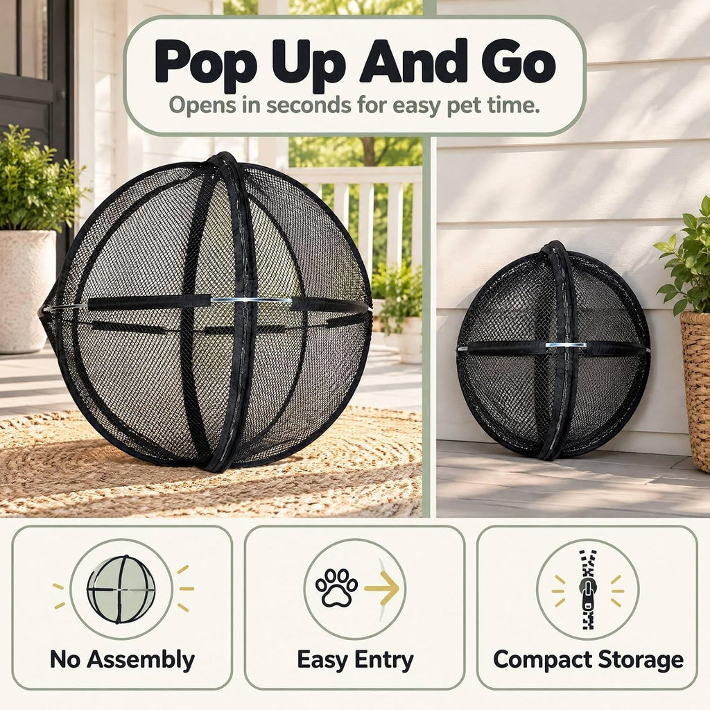 Portable Outdoor Cat Enclosure, Pop up Cat Hamster Ball for Outside-Black