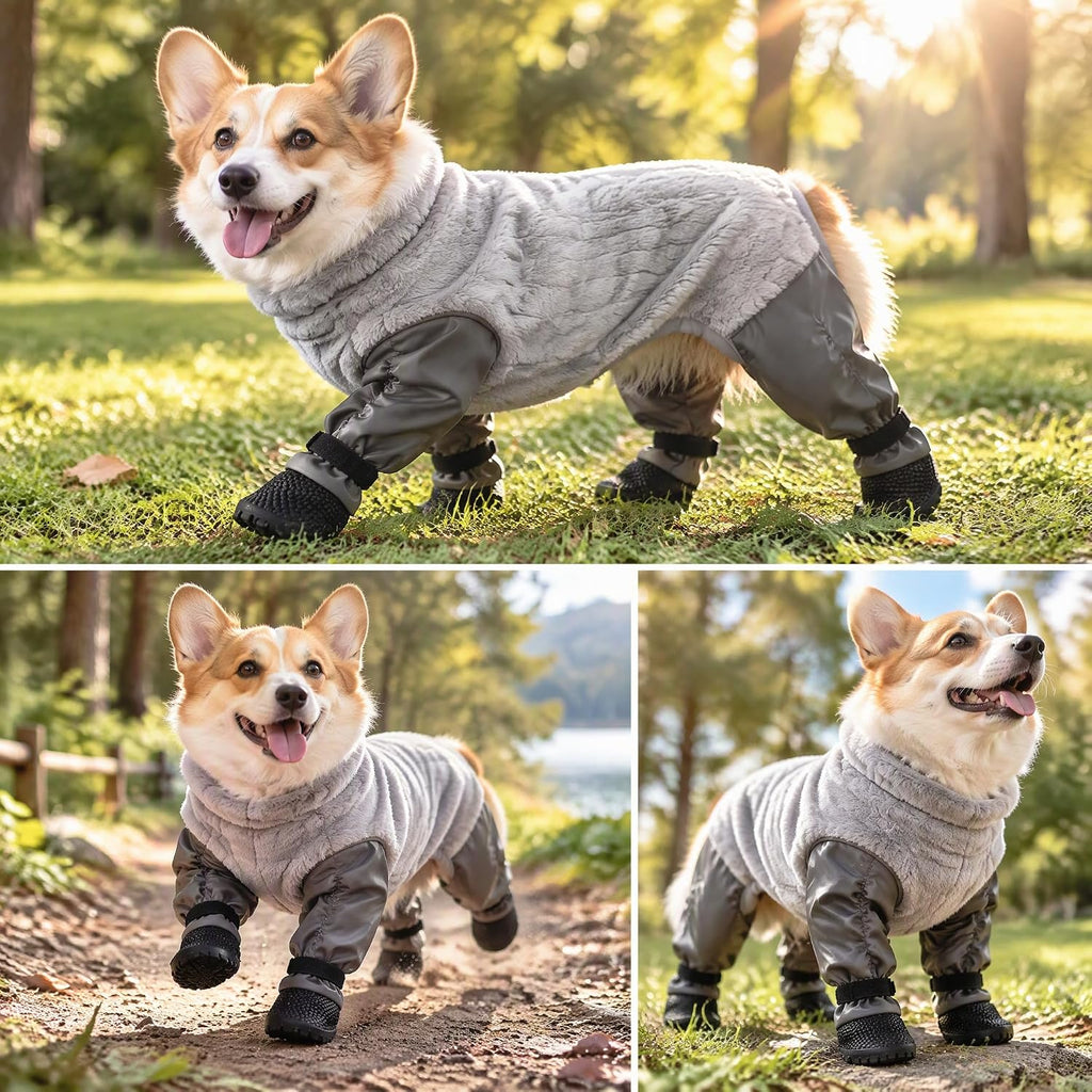 Dog Snowsuit with Attached Boots,Waterproof Full Body Suit Dog Winter Coat