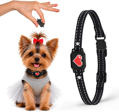 Bark Collar for Small Dogs 5-15 Lbs with Magnetic Charging – No Shock, 3 Beep & Vibration Modes, 5 Sensitivity Levels – Humane Stop Anti-Barking Device – Dog Training Bark Collar (Black/Red Heart)