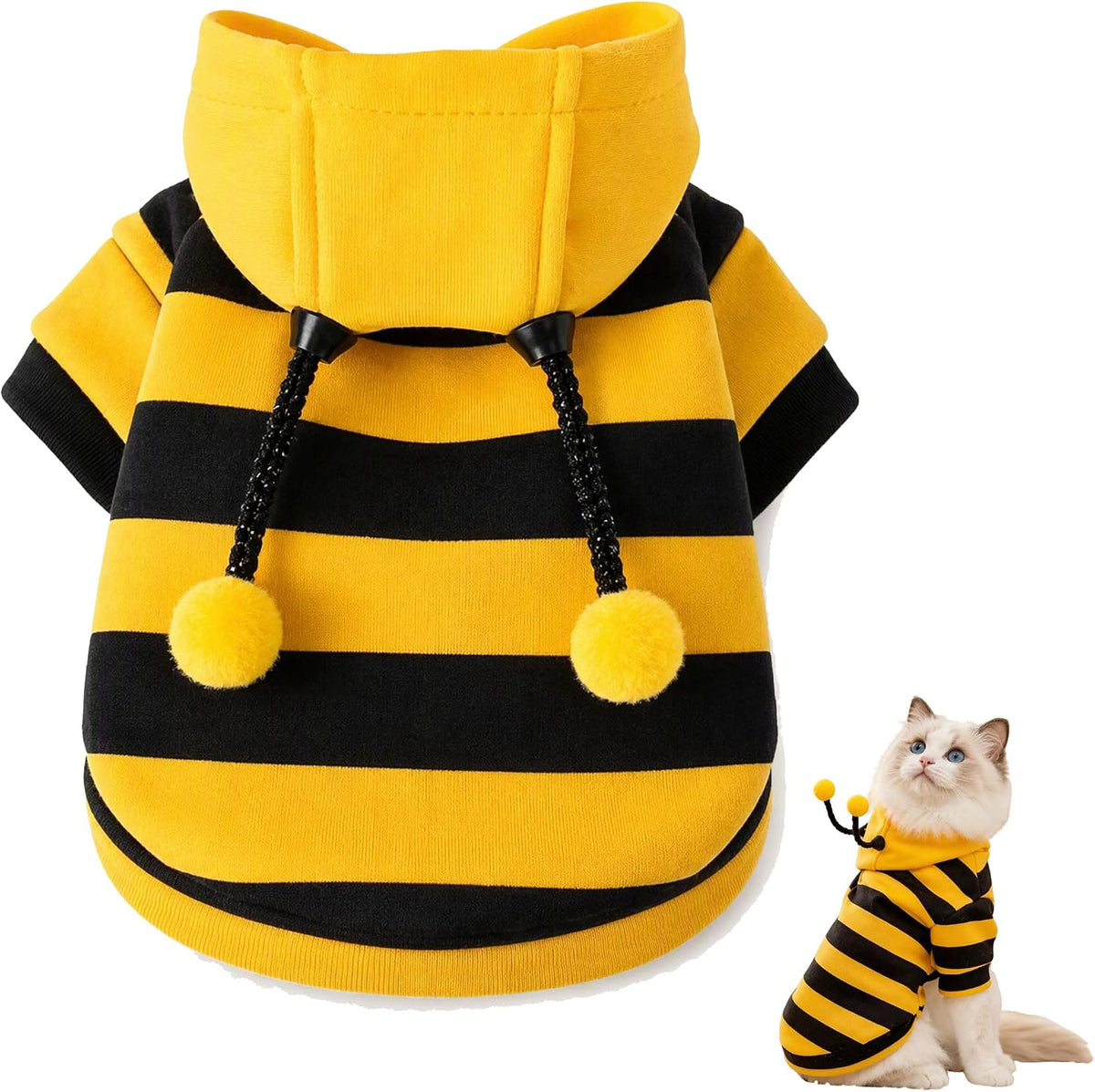 Bee Pet Hoodie Costume Cute Outfit Apparel for Cats and Small Dogs