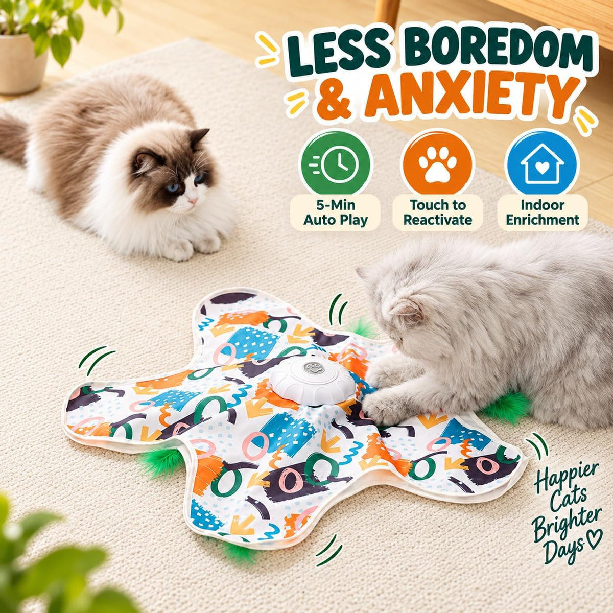 Hide and Seek Interactive Cat Toys, 3-Mode Touch Activated for Indoor Cats