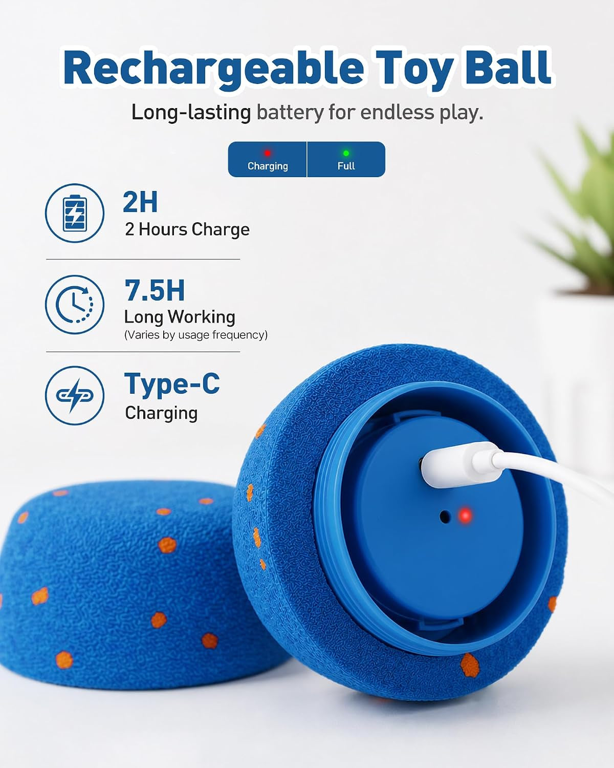 Smart Interactive Dog Toy Balls, Automatic Rolling, Bouncing & Rotating (Blue)