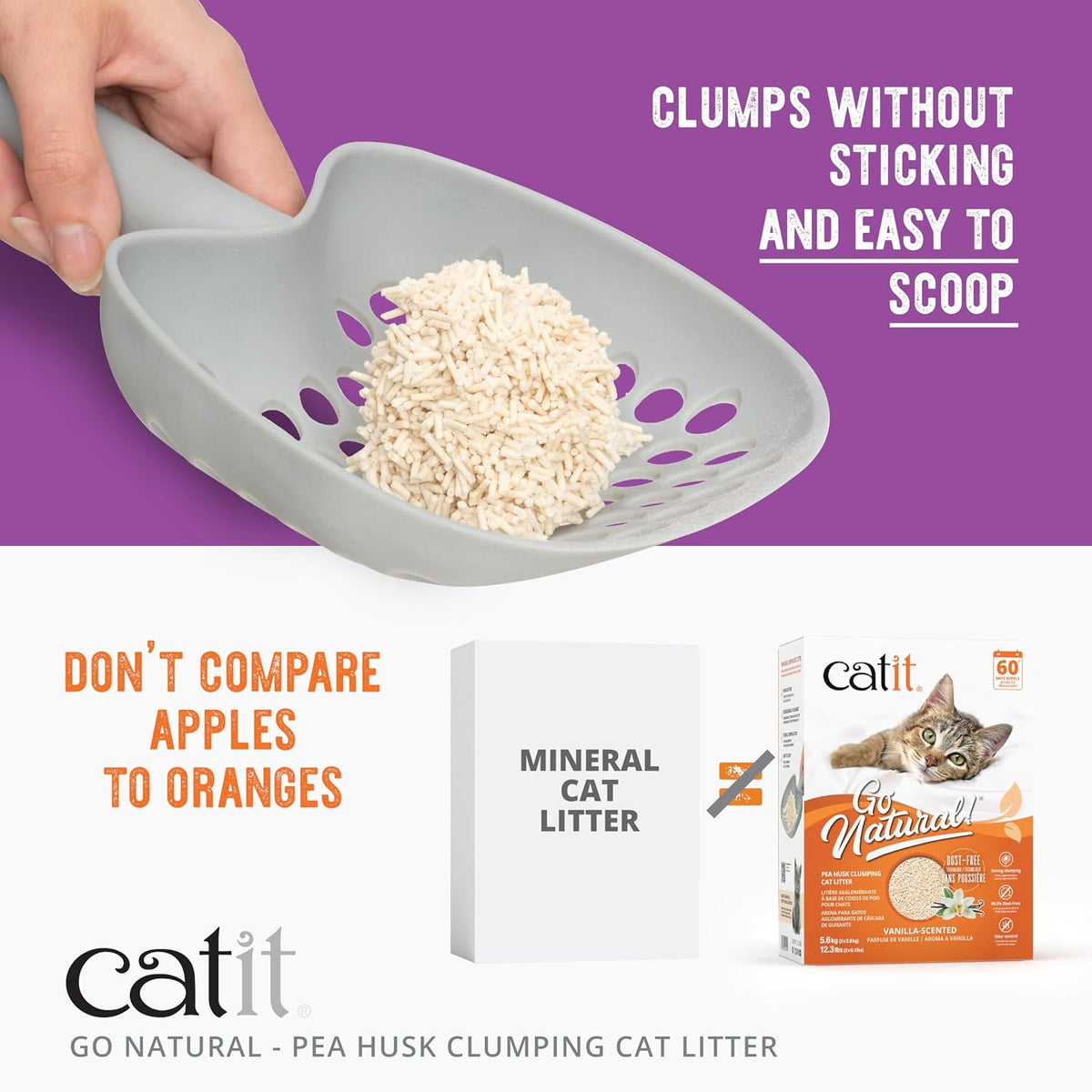 Go Natural Pea Husk Clumping Cat Litter, Tofu, Lavender, 14 L, Dust Free & Lightweight Cat Litter, Easy to Scoop, Litiere Pour Chat