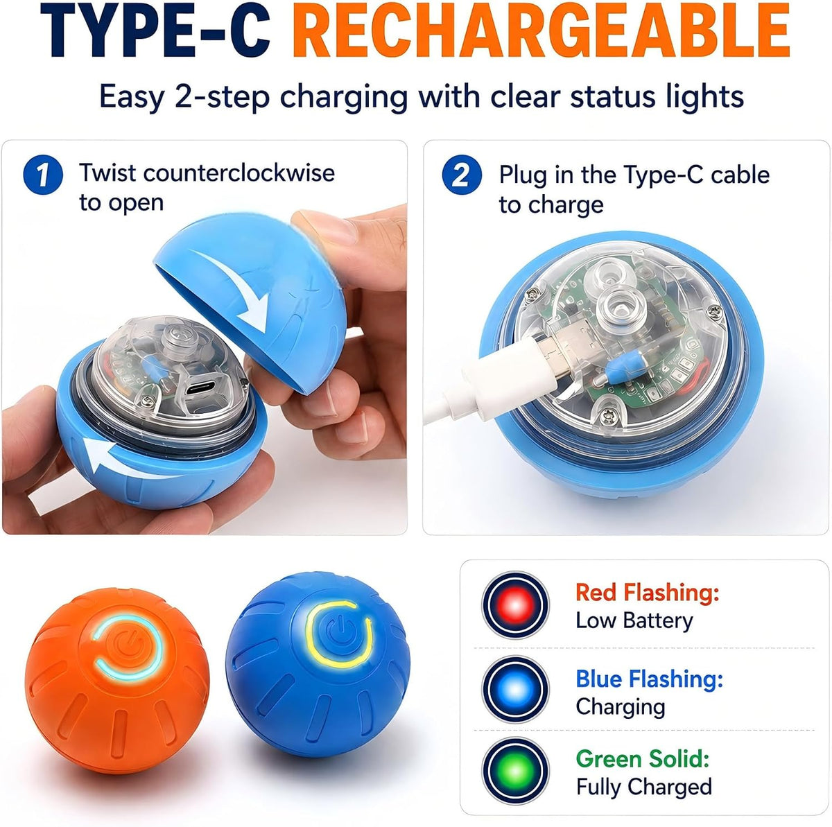 2 Pack Interactive Dog Balls for Small Dogs & Cats