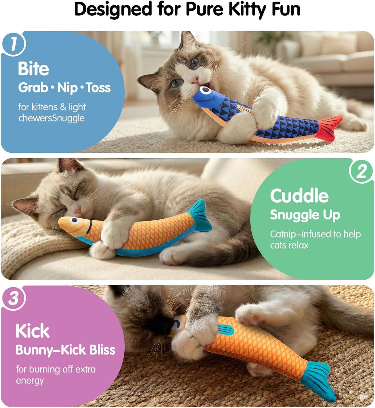 Cat Toys with [5000 Mg A+Natural Catnip & Silvervine] Kicker Fun