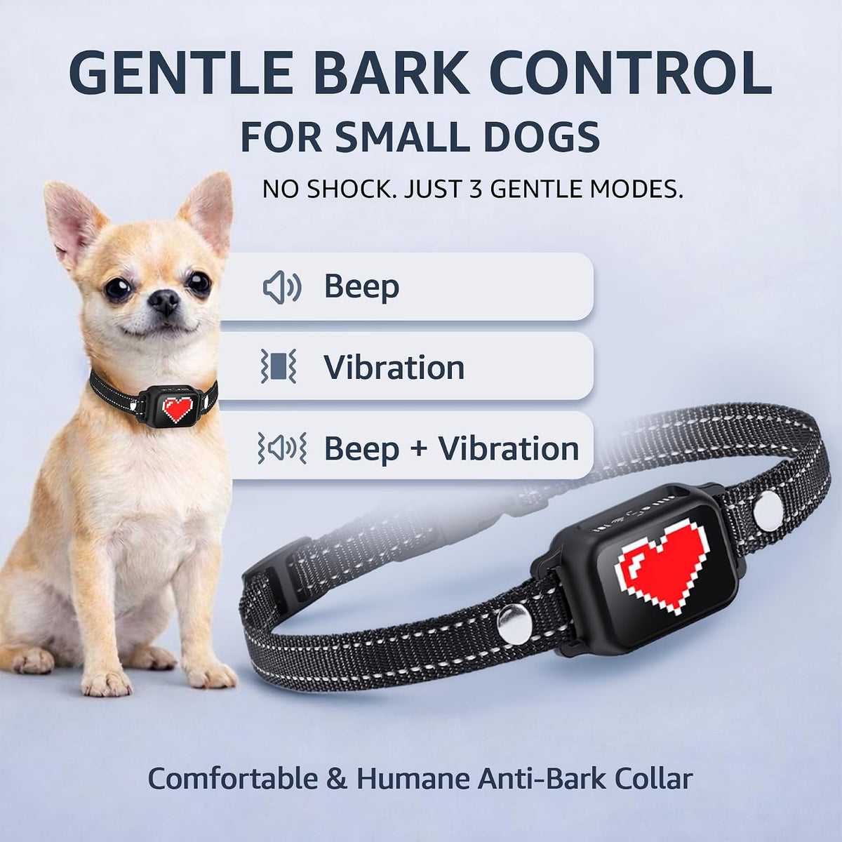 Bark Collar for Small Dogs 5-15 Lbs with Magnetic Charging – No Shock, 3 Beep & Vibration Modes, 5 Sensitivity Levels – Humane Stop Anti-Barking Device – Dog Training Bark Collar (Black/Red Heart)
