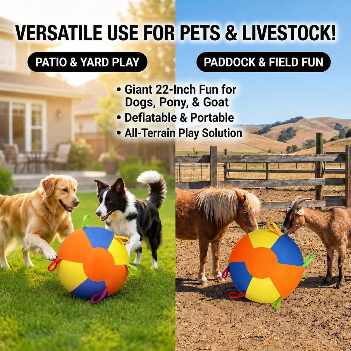 Herding Balls for Dogs 18" Inflatable Herding Ball Large with 5 Handles Indestructible Balls for Australian Shepherd and Border Collie Giant Dog Ball for Medium and Large Breeds with Pump