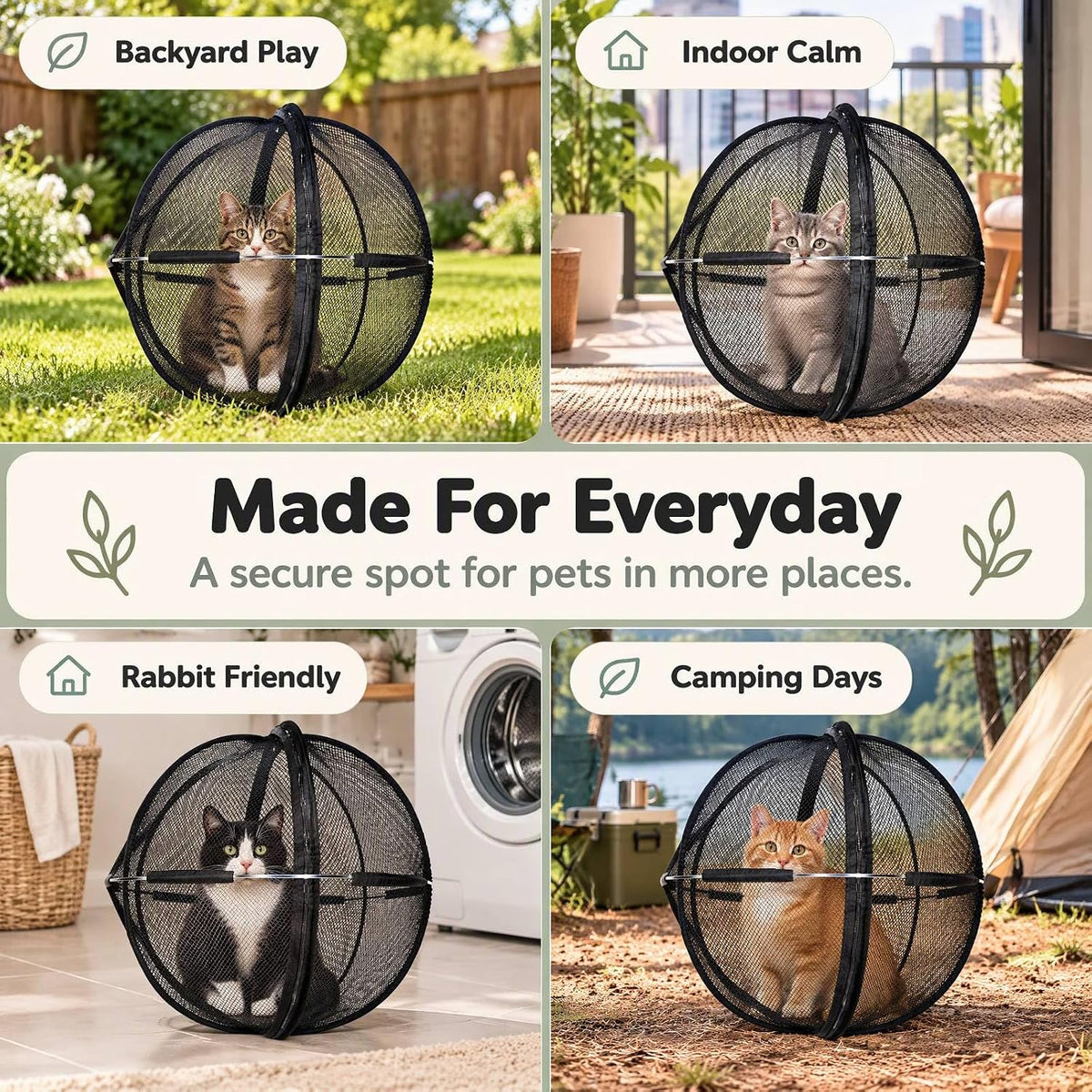 Portable Outdoor Cat Enclosure, Pop up Cat Hamster Ball for Outside-Black