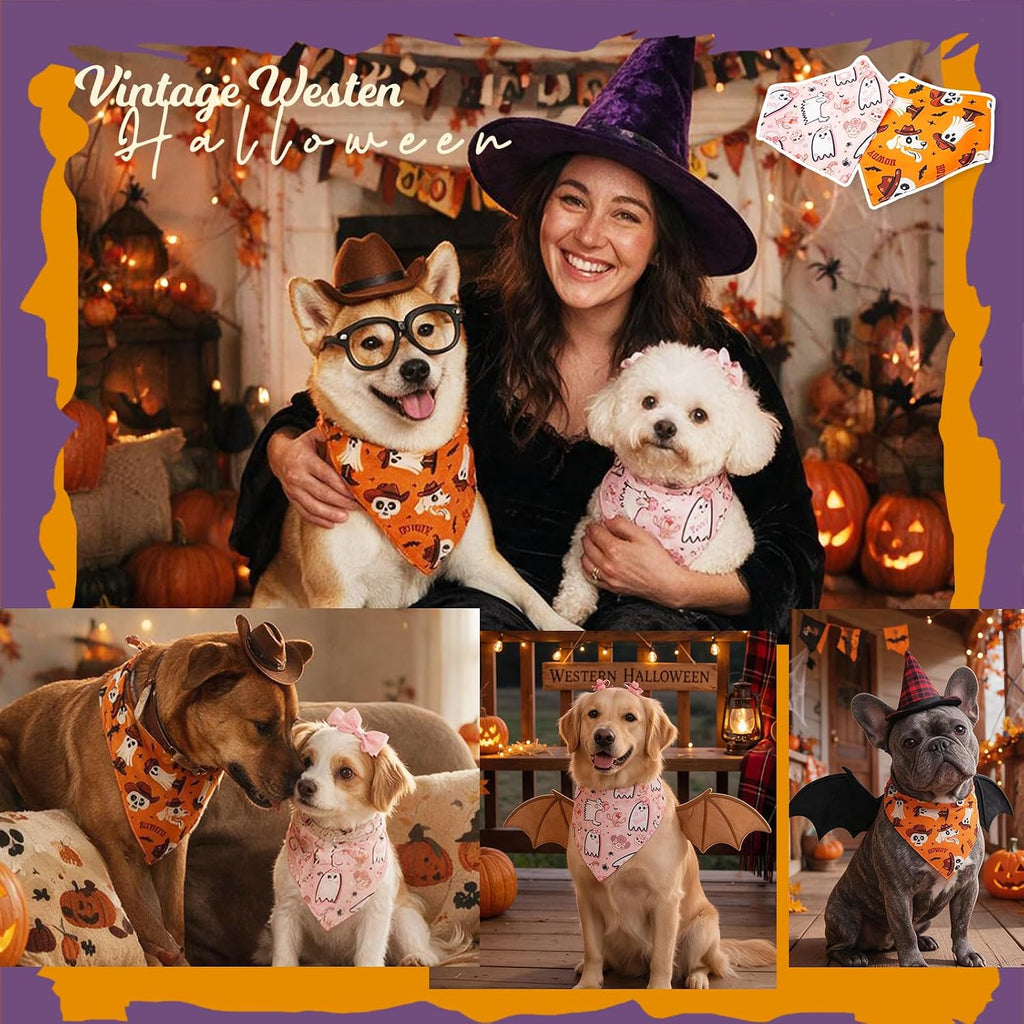 Halloween Dog Bandana Western Cowboy Cowgirl Costume, 15-40Kg Pet