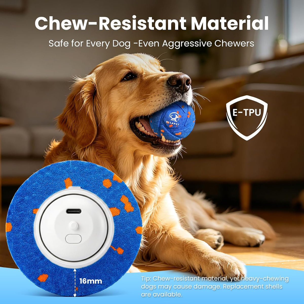 Smart Interactive Dog Toys - Auto Bouncing & Rolling Ball, Chew-Resistant E-TPU Material, 3 Interactive Modes, IPX7 Waterproof, Smart Chase Pet Toy Ball for Medium and Large Dogs, Blue