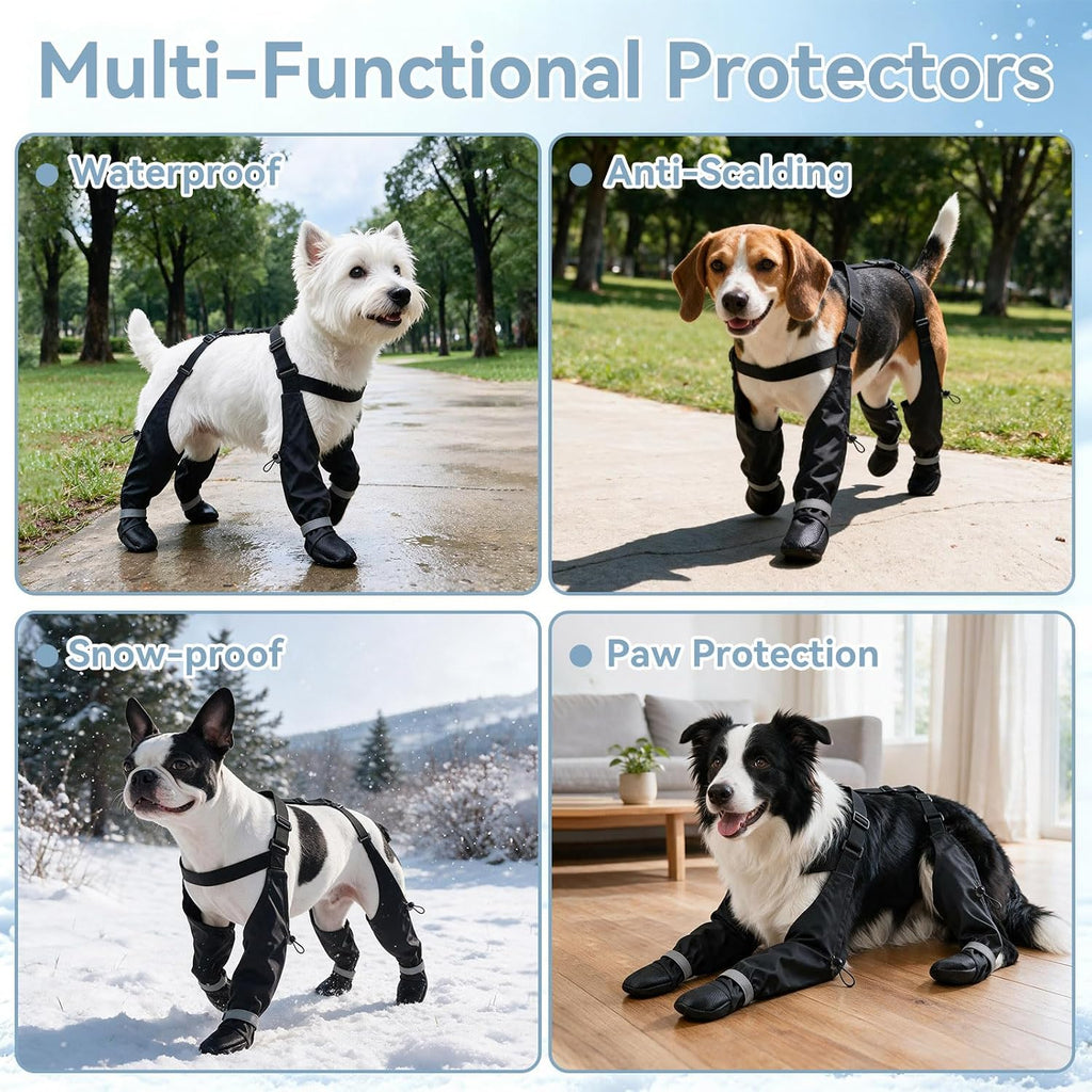 Dog Suspender Boots for Small Dogs, anti Slip Dog Snow Boots with Reflective Strips, Waterproof & Snowproof Paw Protector for Rainy, Snowy,S