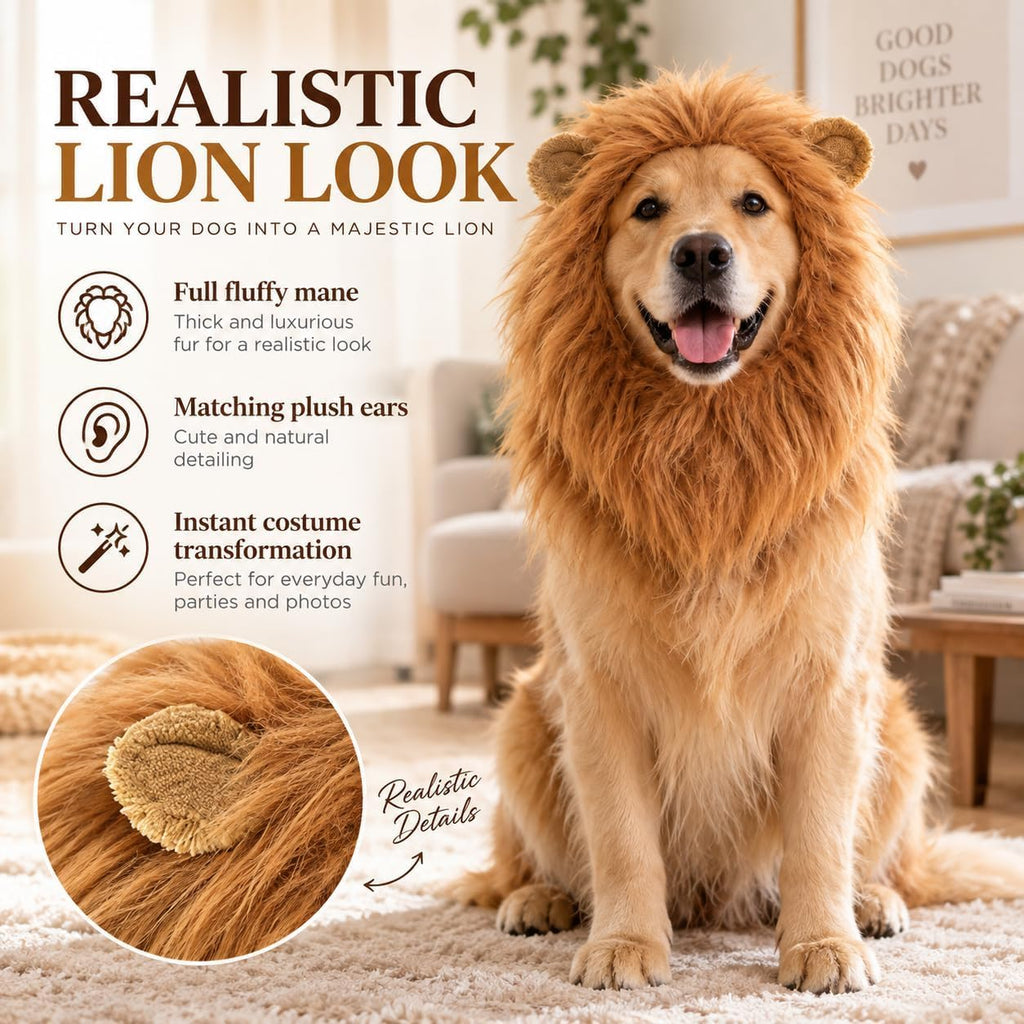 Dog Lion Mane Costume with Ears, Dog Halloween Costumes Large Breed