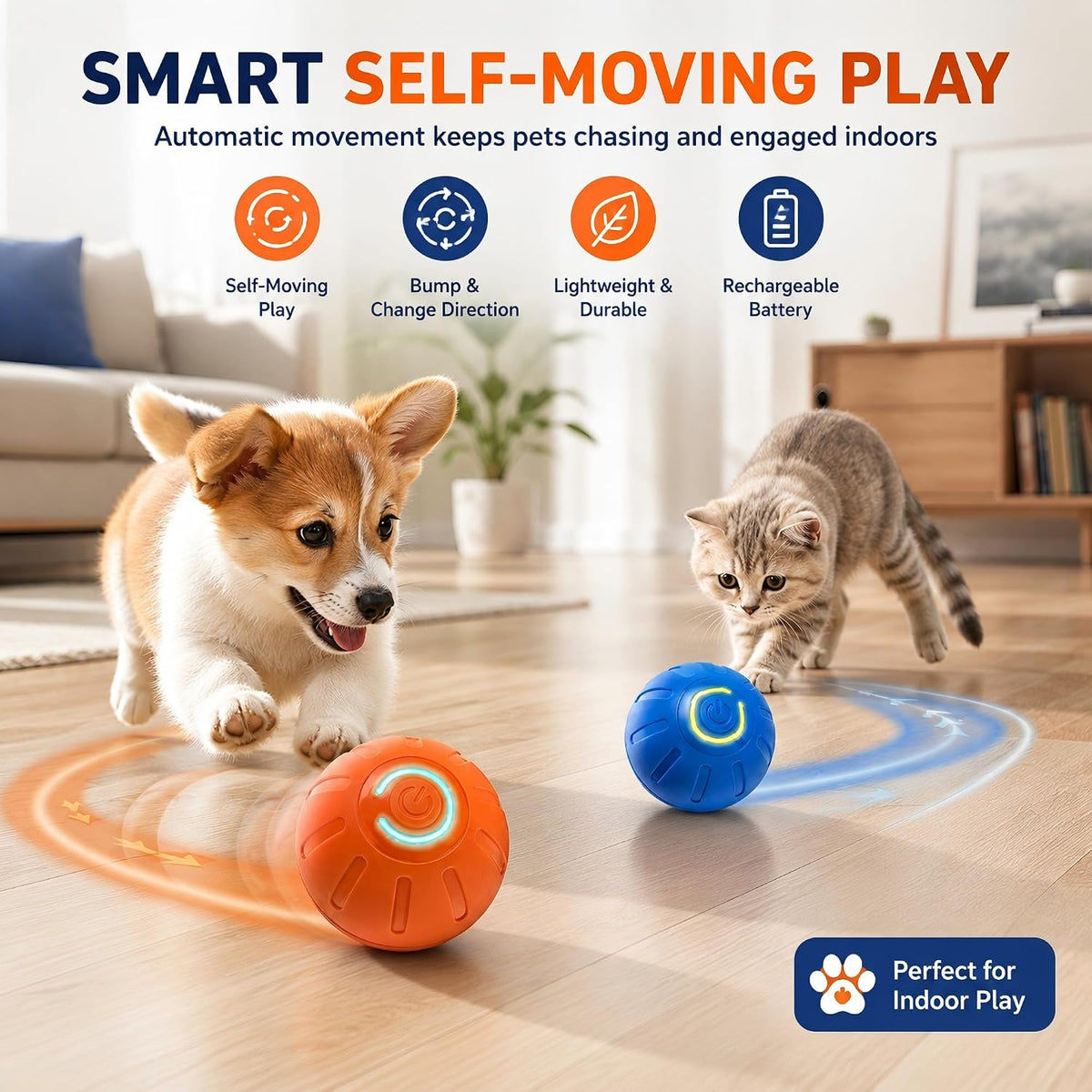 2 Pack Interactive Dog Balls for Small Dogs & Cats