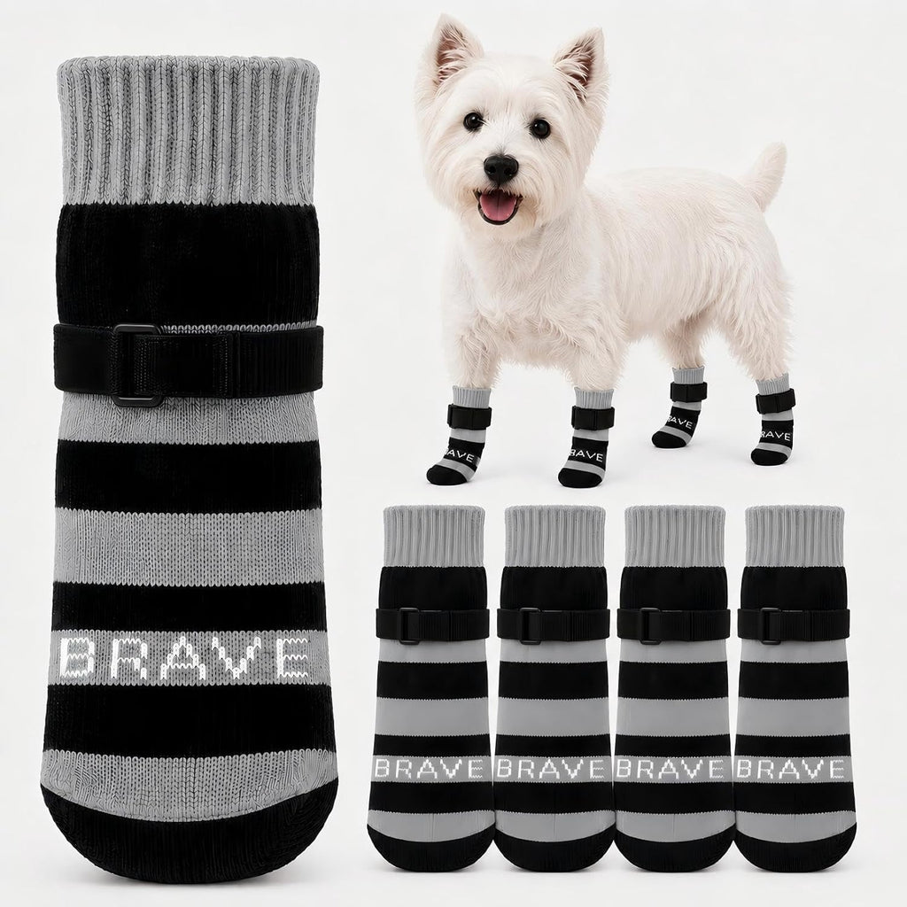 Anti Slip Dog Socks to Prevent Licking Paws, 4 Pack Dog Paw Protectors with Adjustable Buckle Strap, for Hot Pavement Hardwood Floors, Traction Control for Small Medium Senior Dogs，Gray：M